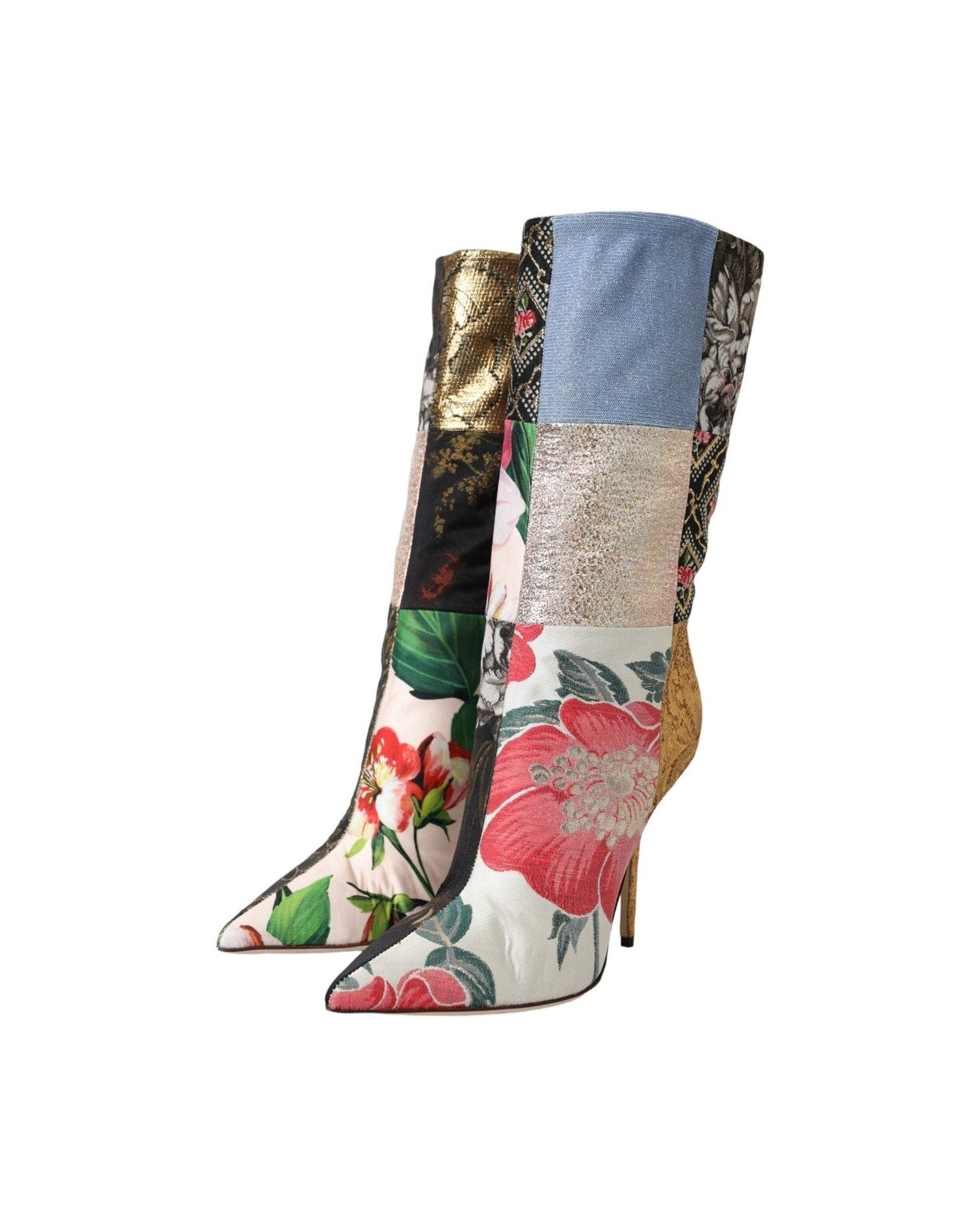 Dolce & Gabbana Multicolor Patchwork Print Heeled Boots Shoes Glam Steals