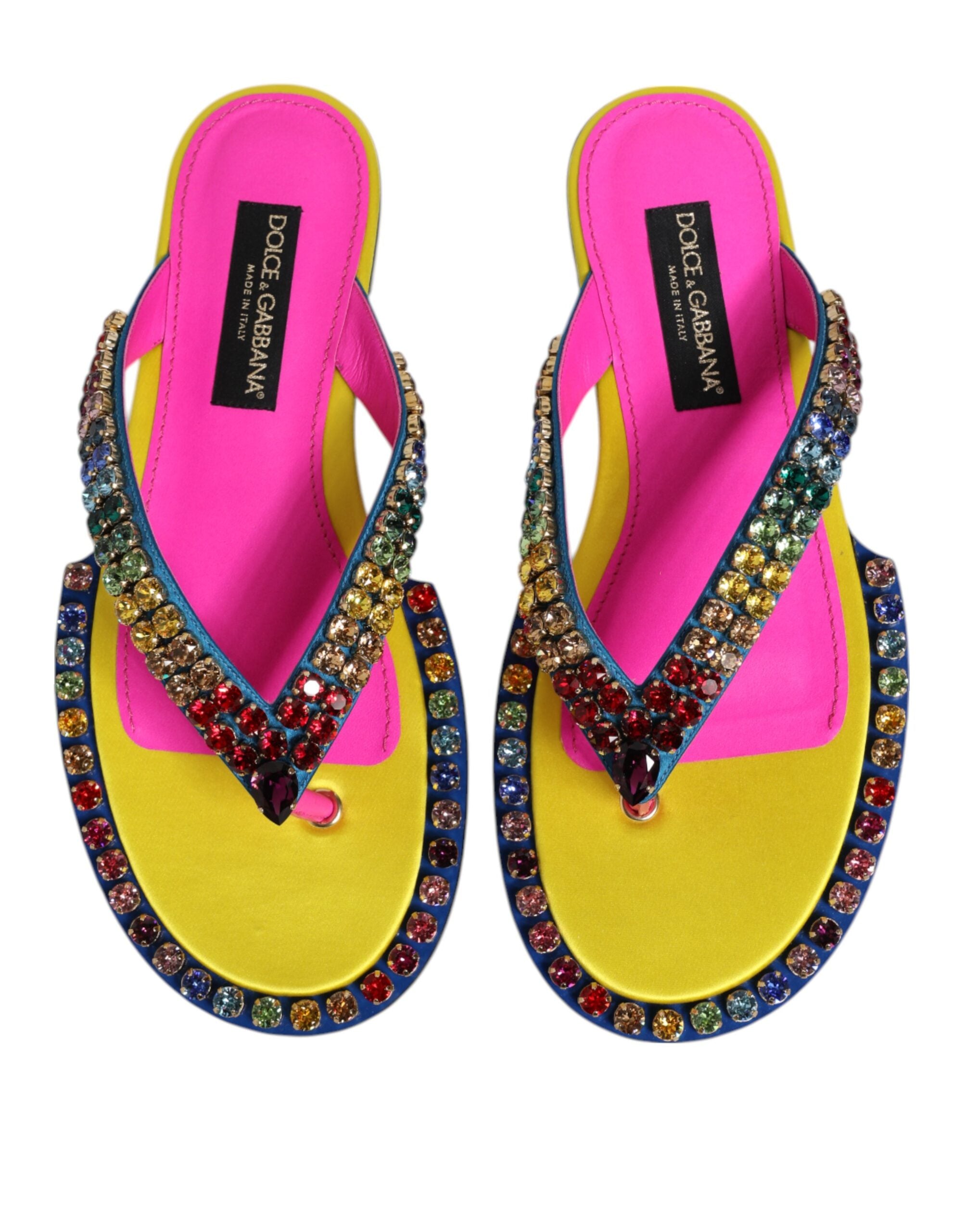 Dolce & Gabbana Multicolor Rhinestone Flip Flop Flat Sandals Shoes Glam Steals