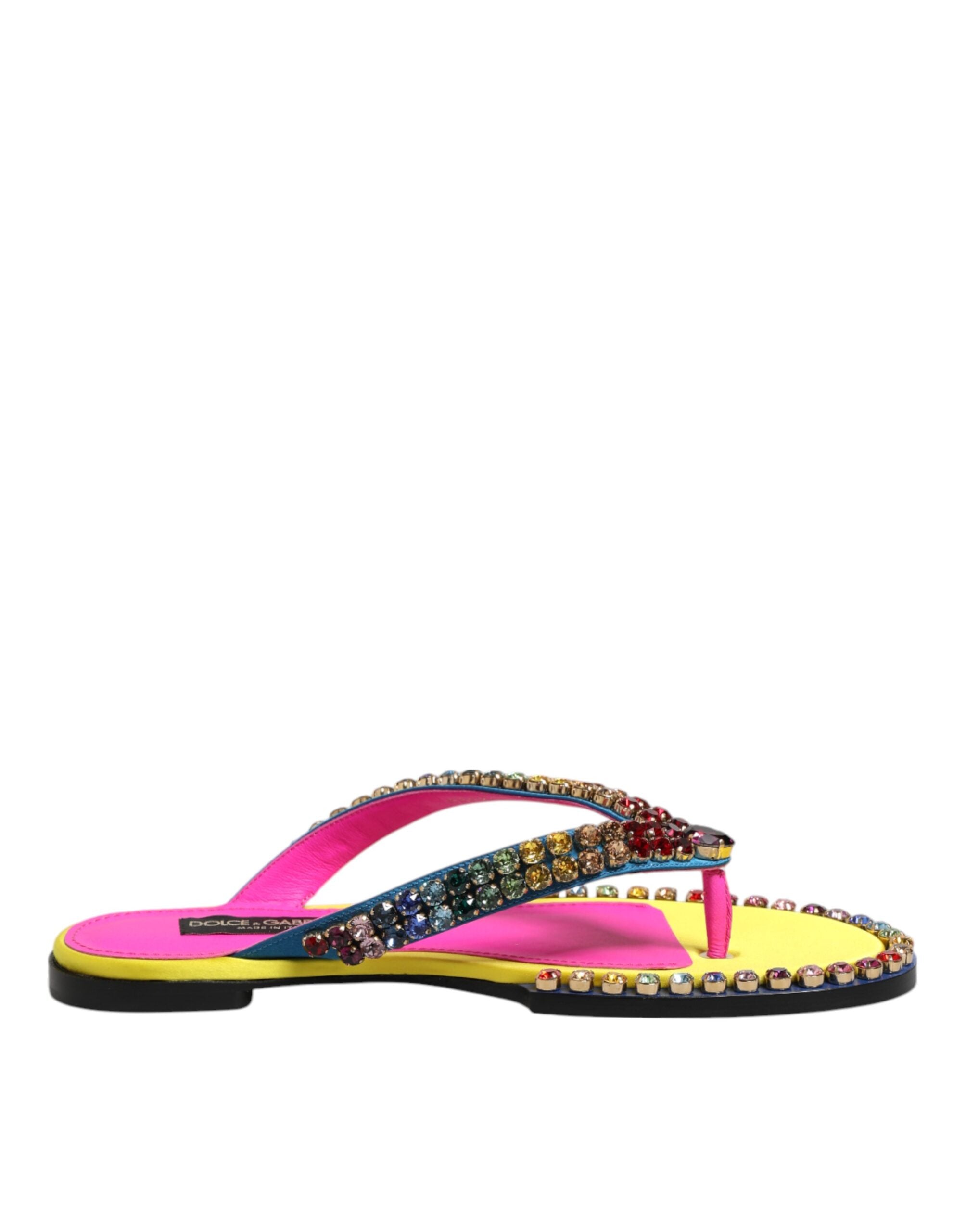 Dolce & Gabbana Multicolor Rhinestone Flip Flop Flat Sandals Shoes Glam Steals