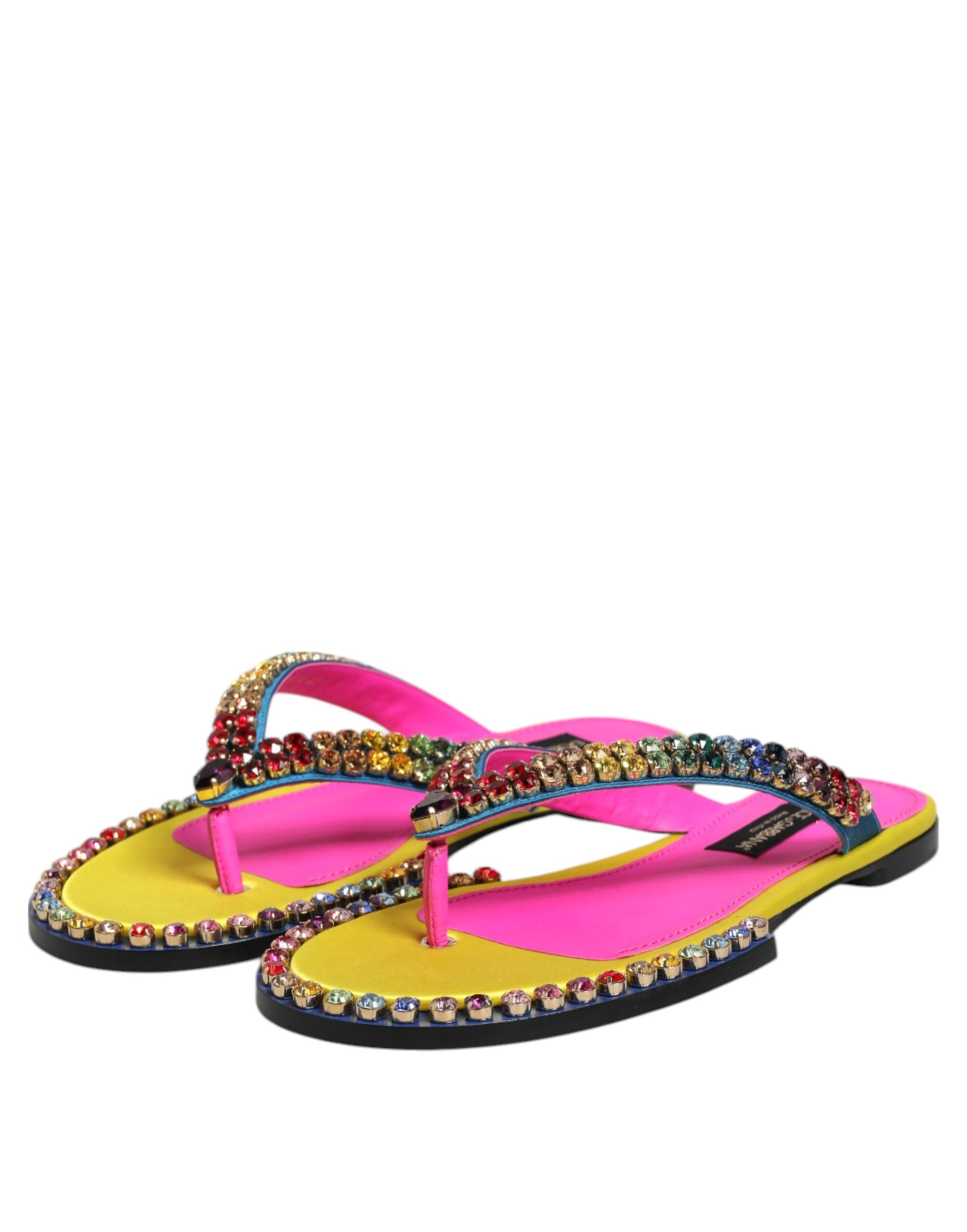 Dolce & Gabbana Multicolor Rhinestone Flip Flop Flat Sandals Shoes Glam Steals