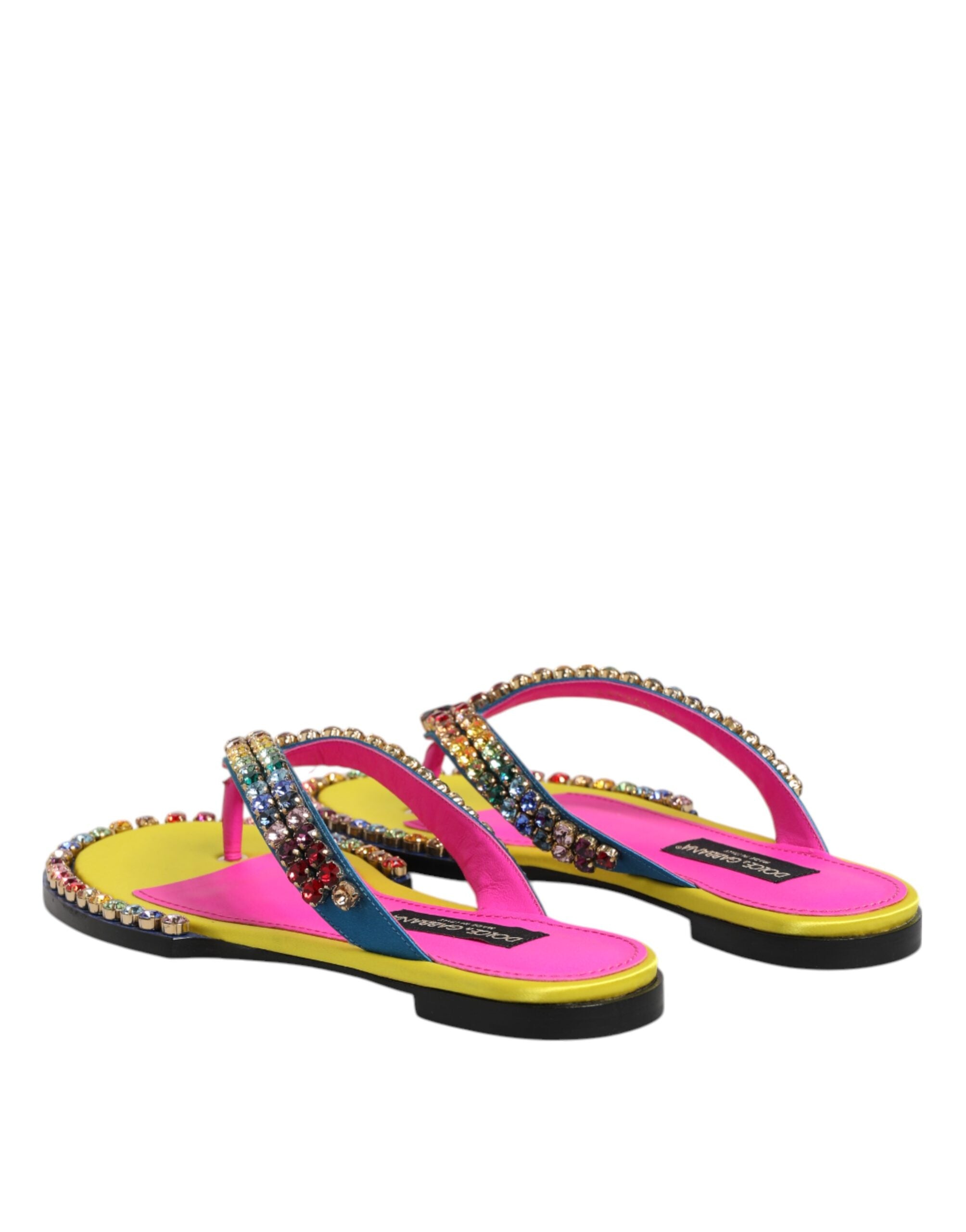 Dolce & Gabbana Multicolor Rhinestone Flip Flop Flat Sandals Shoes Glam Steals