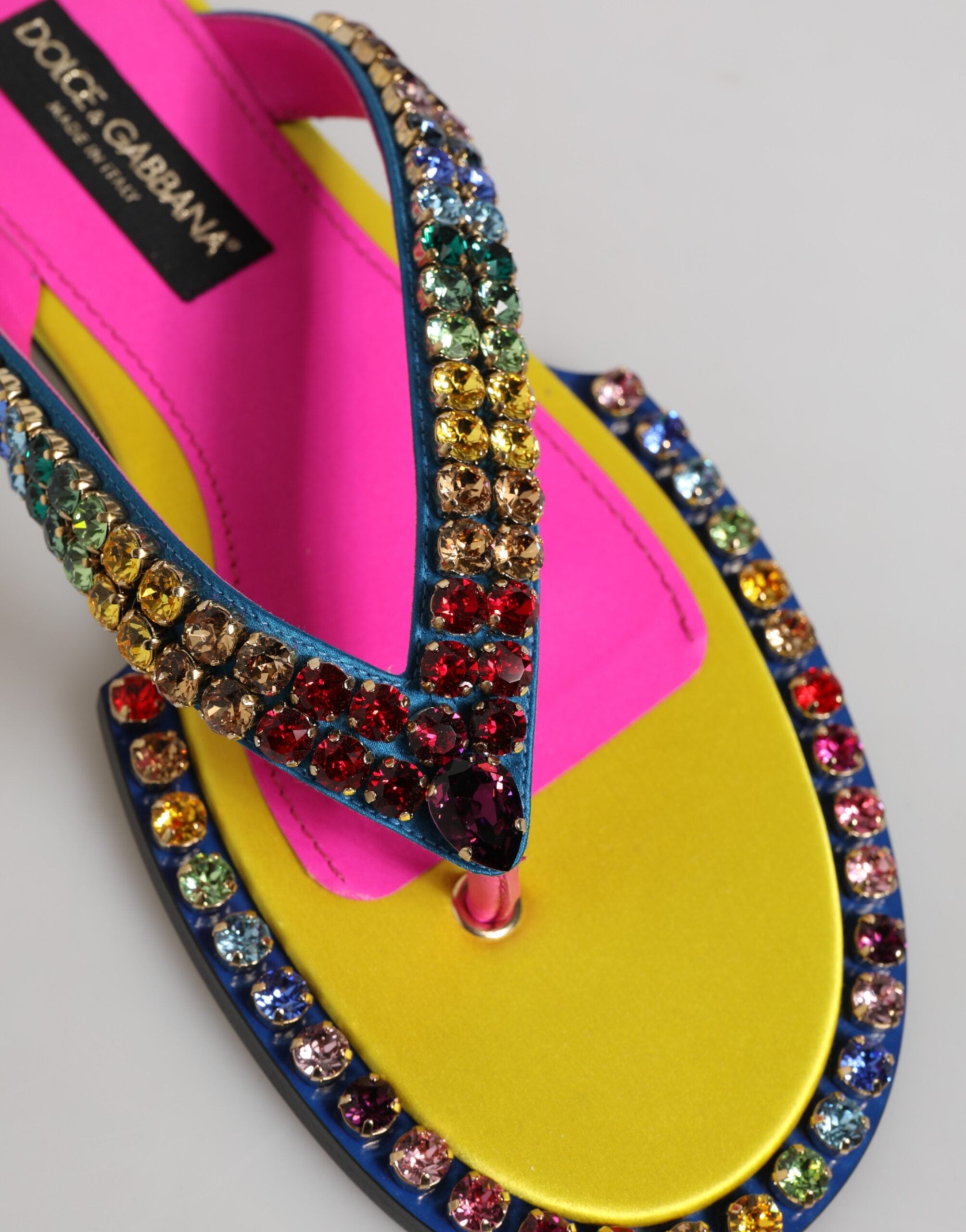 Dolce & Gabbana Multicolor Rhinestone Flip Flop Flat Sandals Shoes Glam Steals