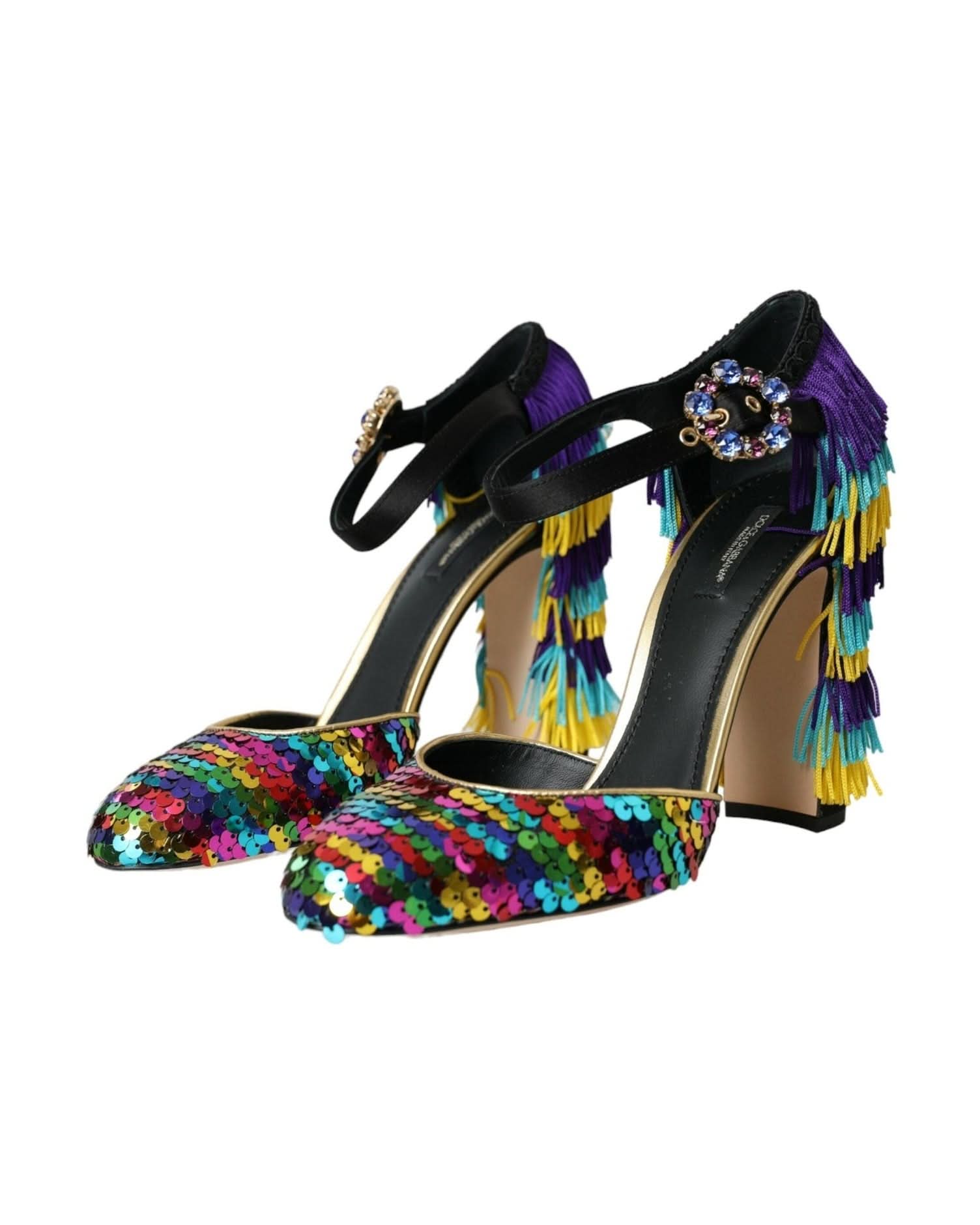 Dolce & Gabbana Multicolor Sequin Crystal Mary Jane Shoes Heels
