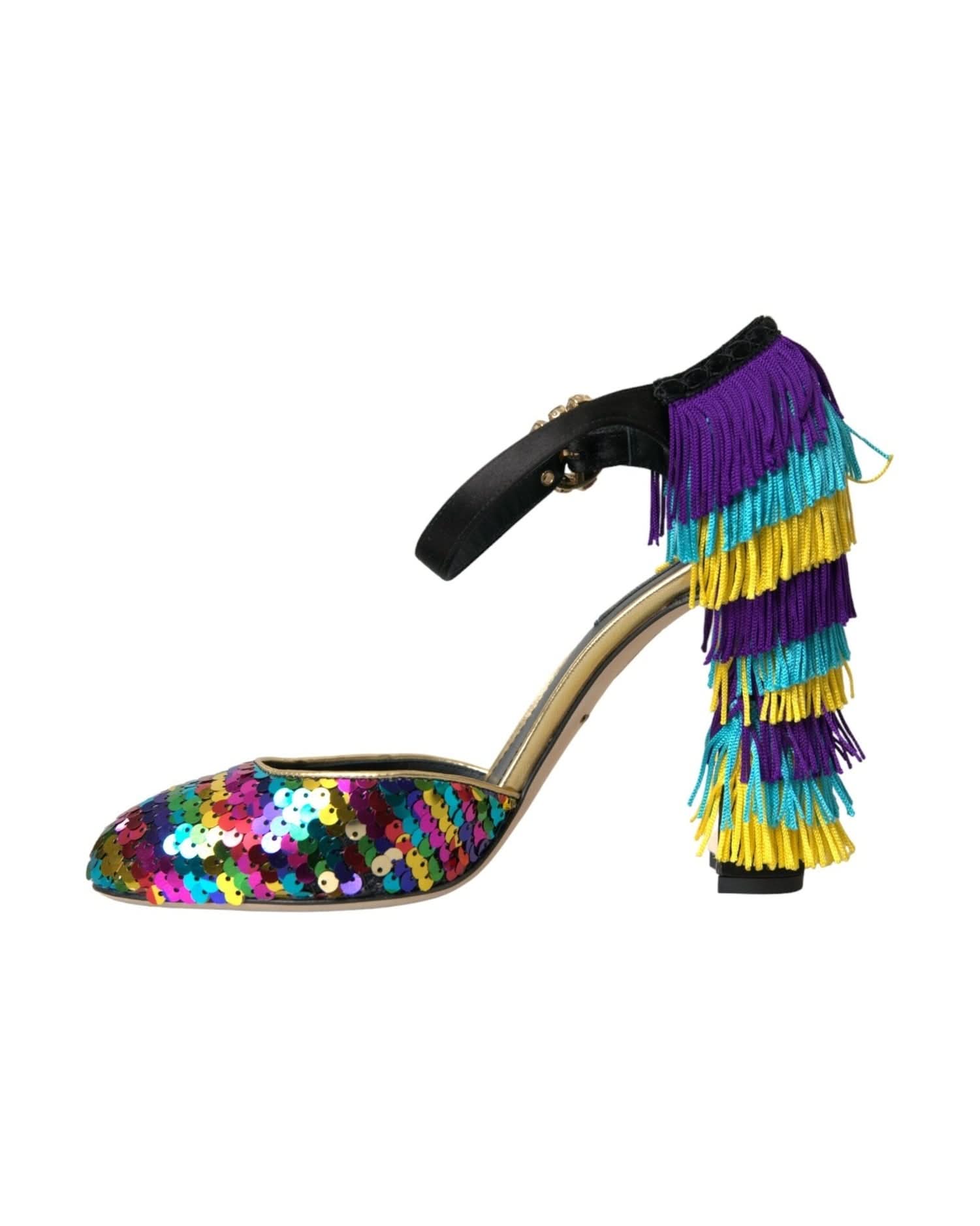 Dolce & Gabbana Multicolor Sequin Crystal Mary Jane Shoes Heels