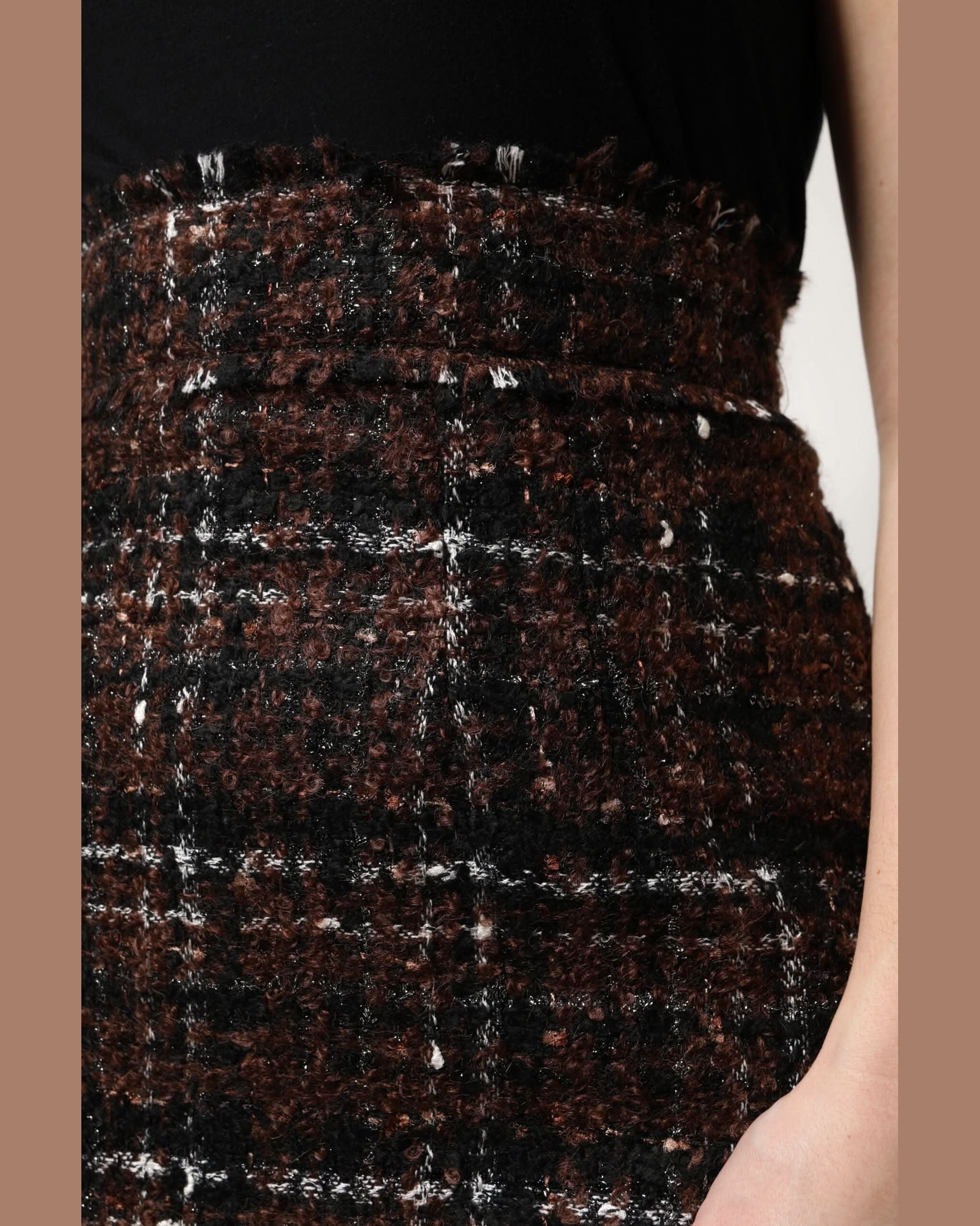 Dolce & Gabbana Multicolor Tweed High Waist Tartan Pencil Cut Skirt Skirts