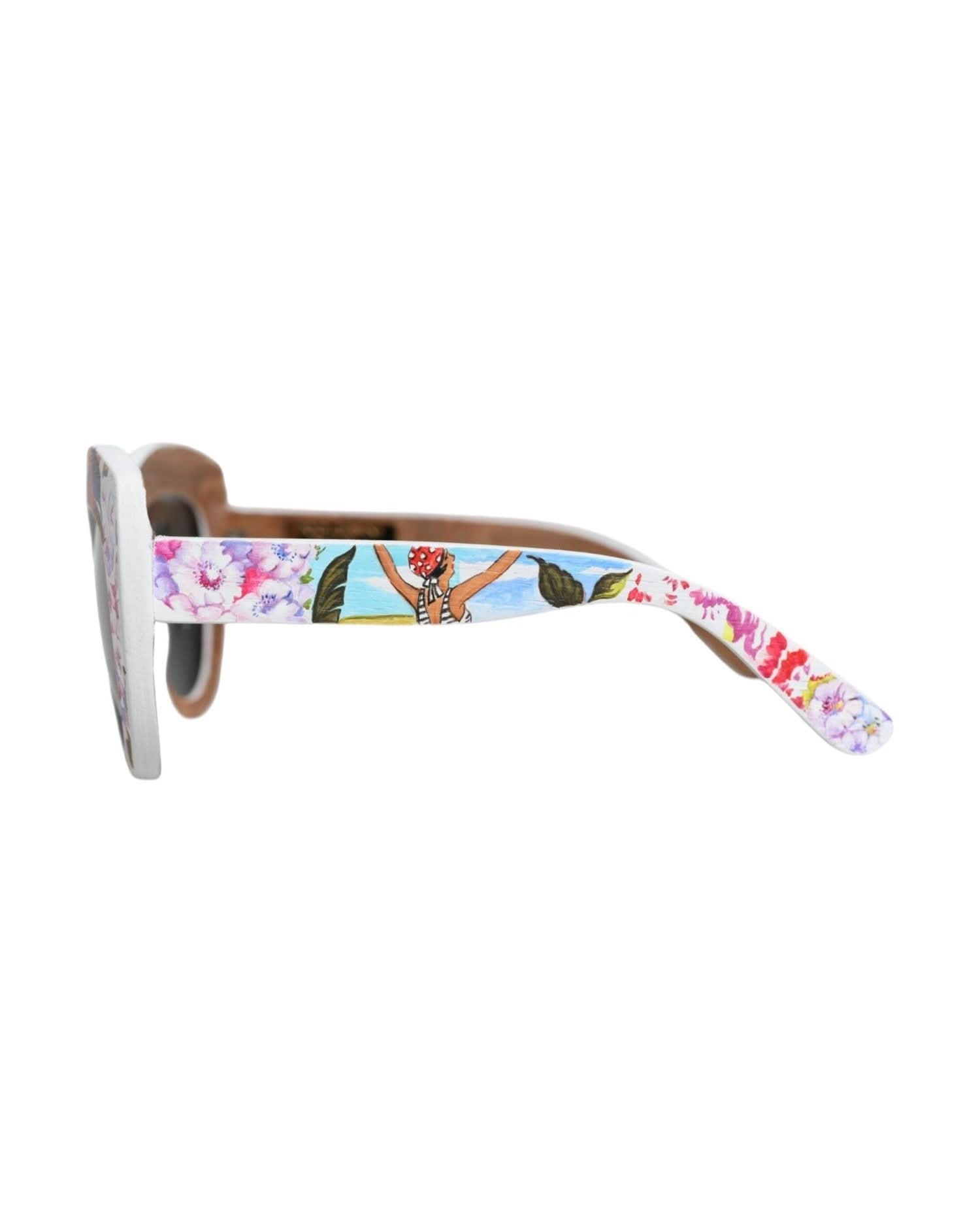 Dolce & Gabbana Multicolor Wood Crystal Brass Frame Floral Hand Paint Sunglasses Sunglasses