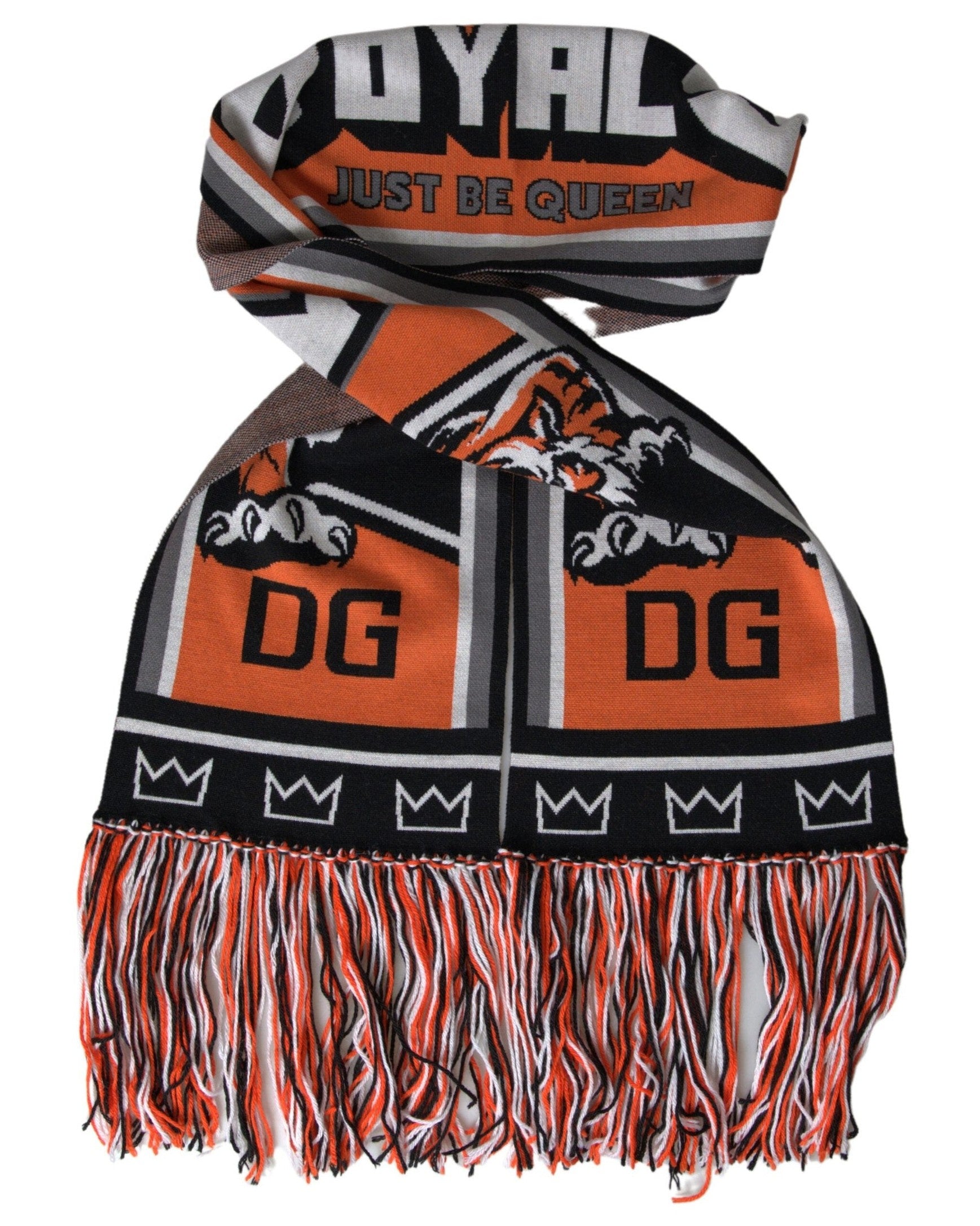 Dolce & Gabbana Multicolor Wool Dg Royals Wrap Fringe Scarf Scarves & Shawls