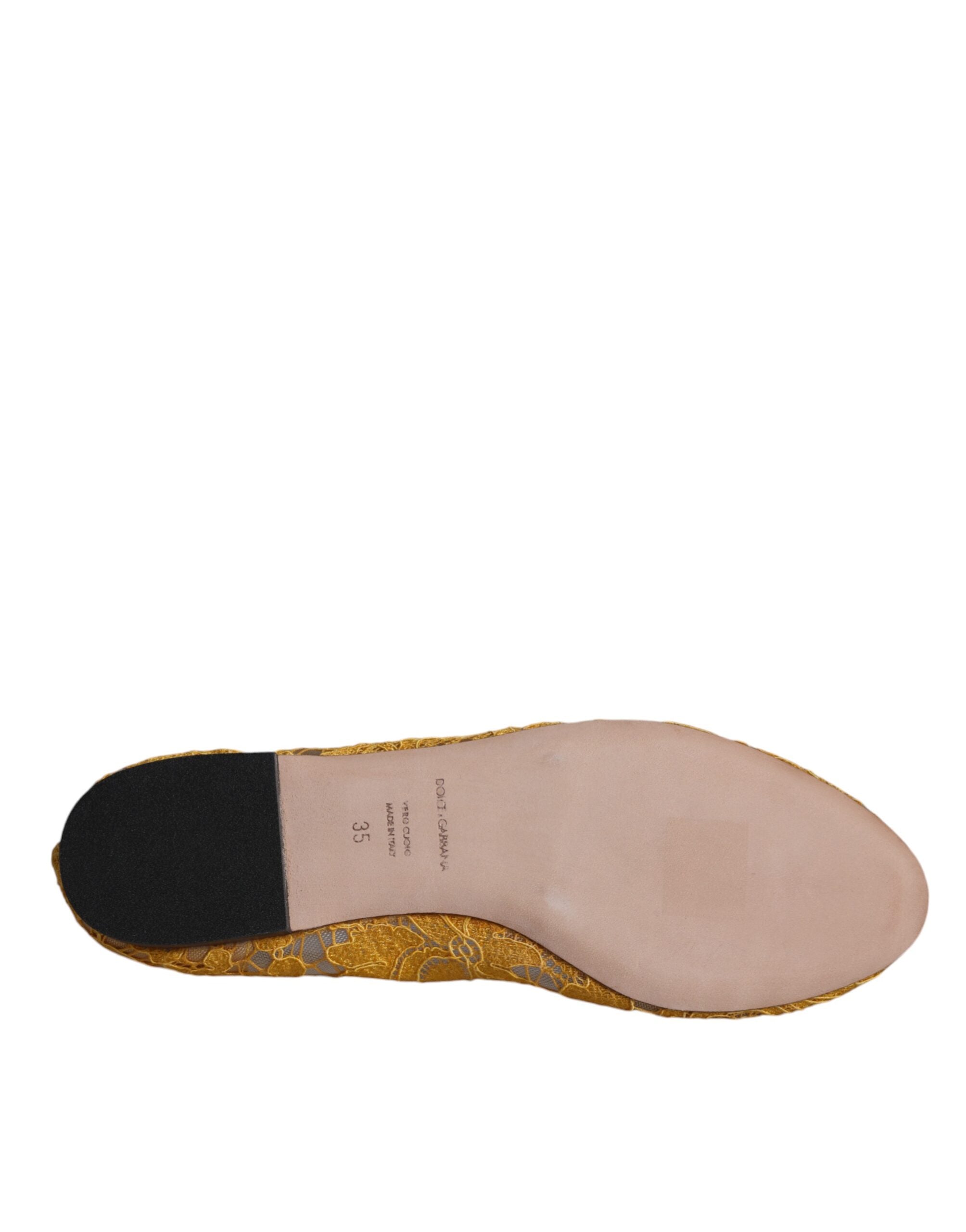 Dolce & Gabbana Mustard Lace Crystal Ballet Flats Loafer Shoes Glam Steals
