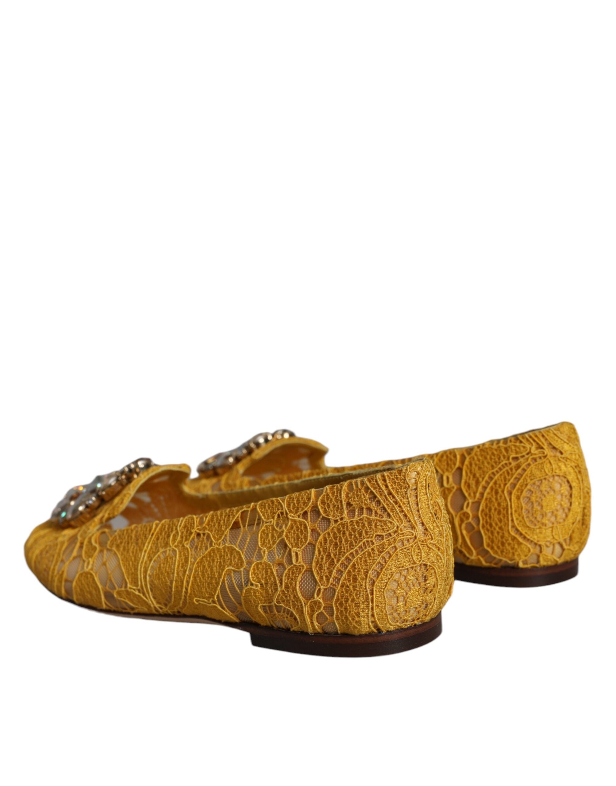 Dolce & Gabbana Mustard Lace Crystal Ballet Flats Loafer Shoes Glam Steals