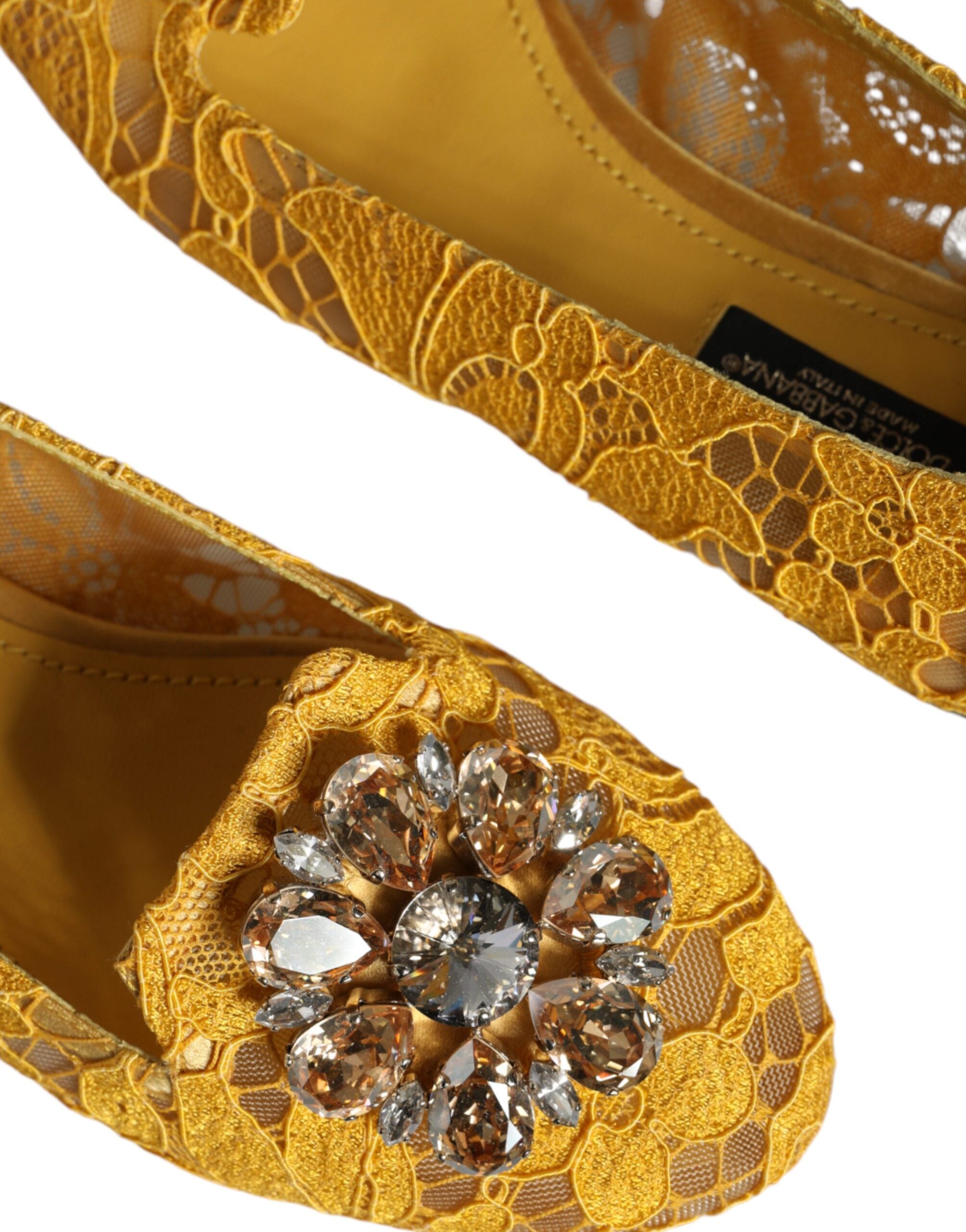 Dolce & Gabbana Mustard Lace Crystal Ballet Flats Loafer Shoes Glam Steals