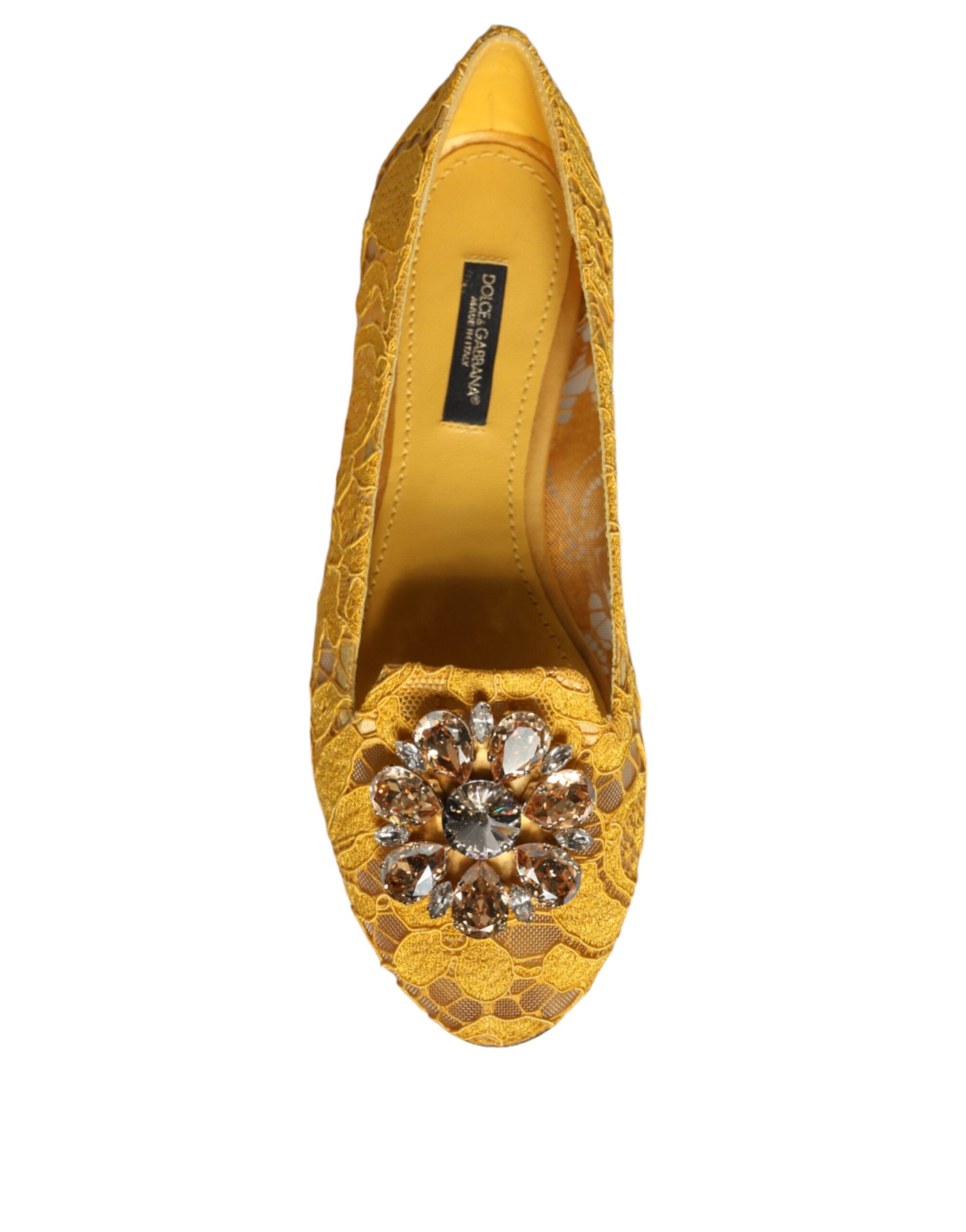 Dolce & Gabbana Mustard Lace Crystal Ballet Flats Loafer Shoes Glam Steals