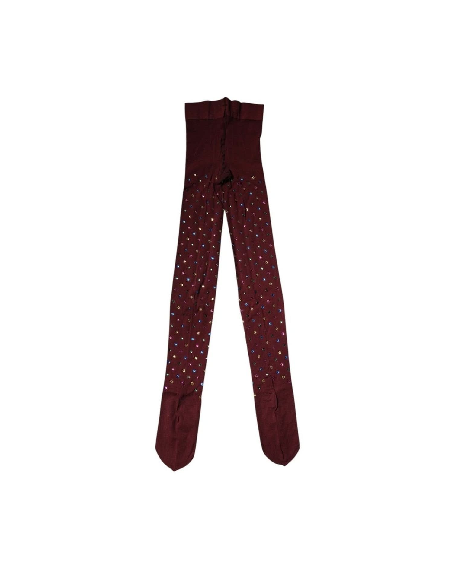 Dolce & Gabbana Nylon Maroon Crystal Embellished Pantyhose Tights Hosiery