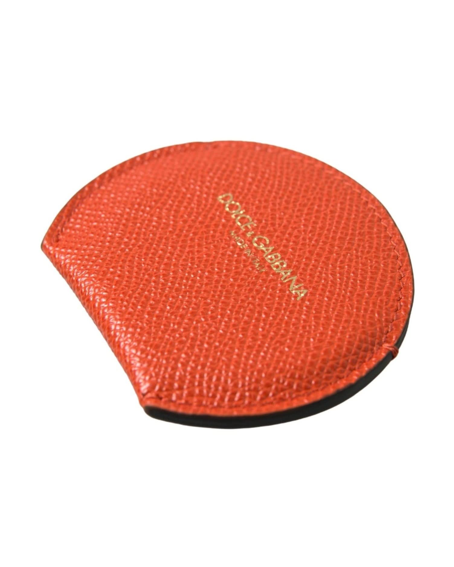 Dolce & Gabbana Orange Elegant Calfskin Mirror Holder Face Mirrors