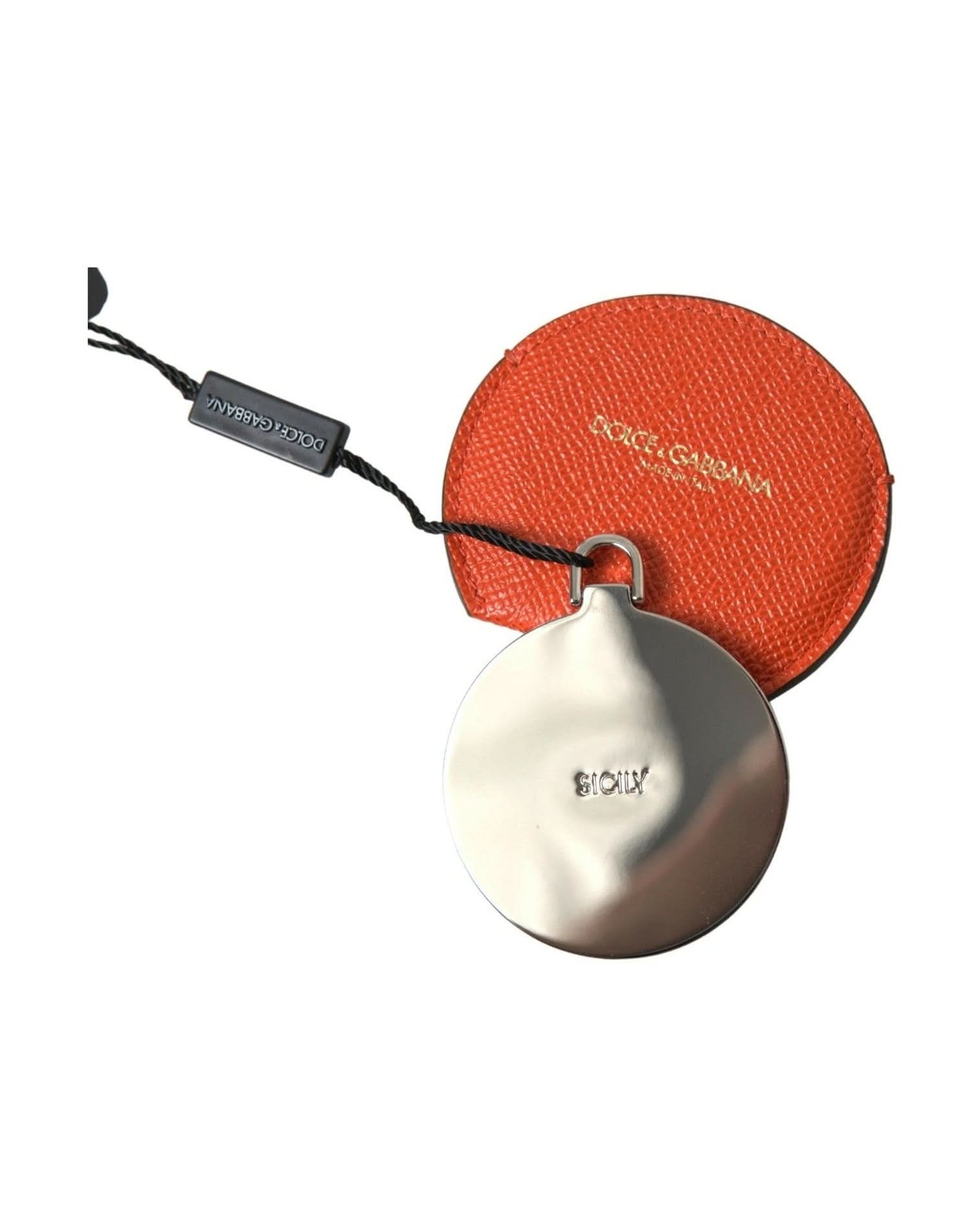 Dolce & Gabbana Orange Elegant Calfskin Mirror Holder Face Mirrors