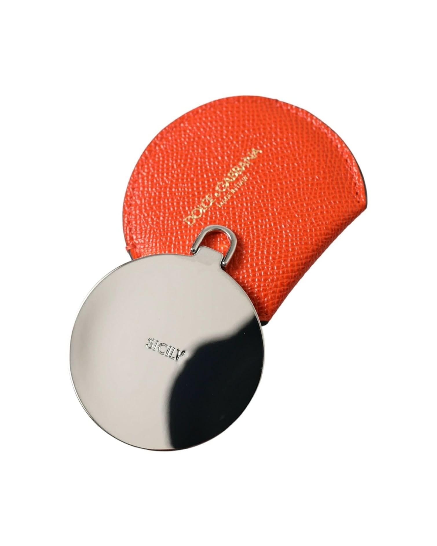 Dolce & Gabbana Orange Elegant Leather Mirror Holder Face Mirrors