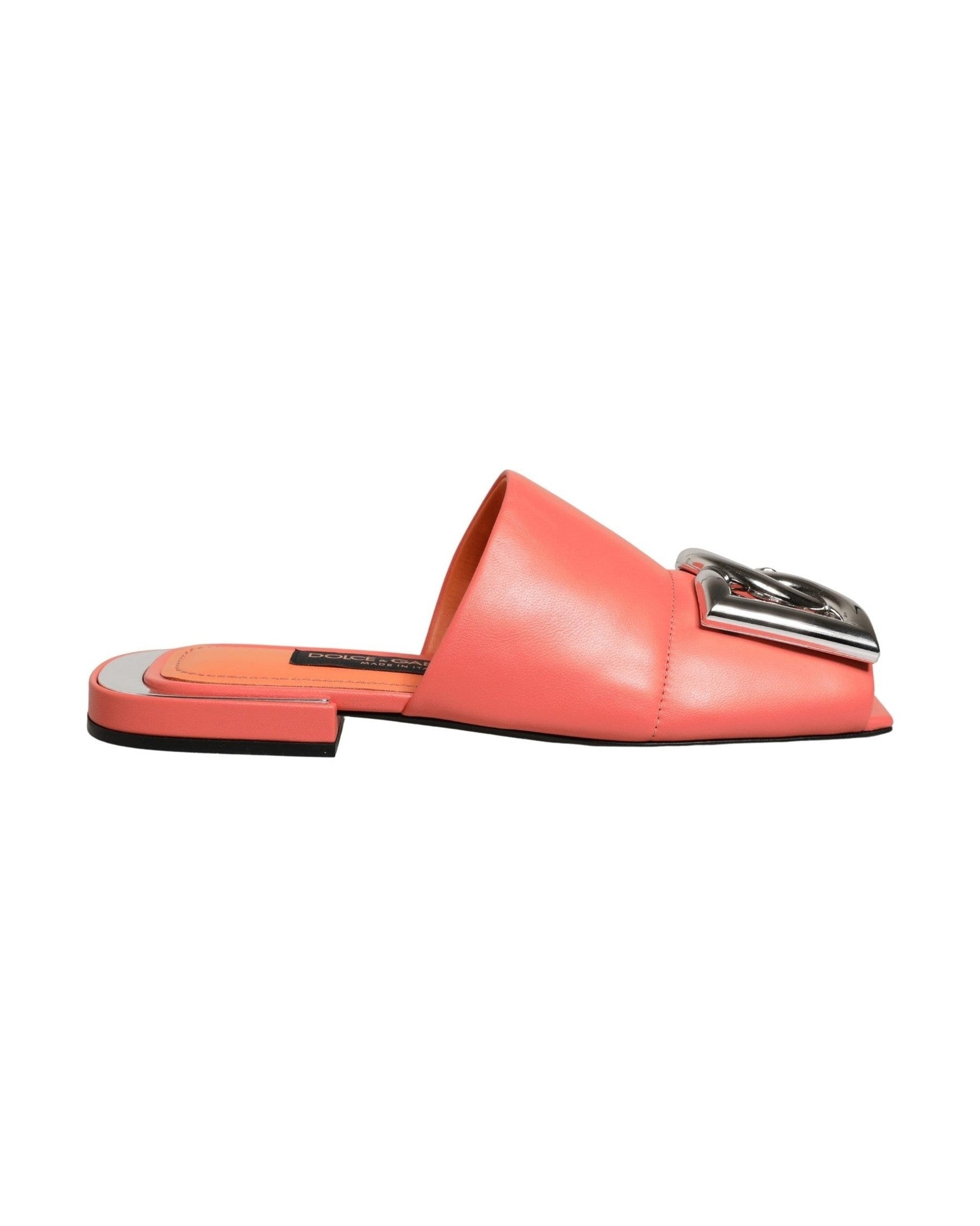Dolce & Gabbana Orange Leather Dg Logo Flats