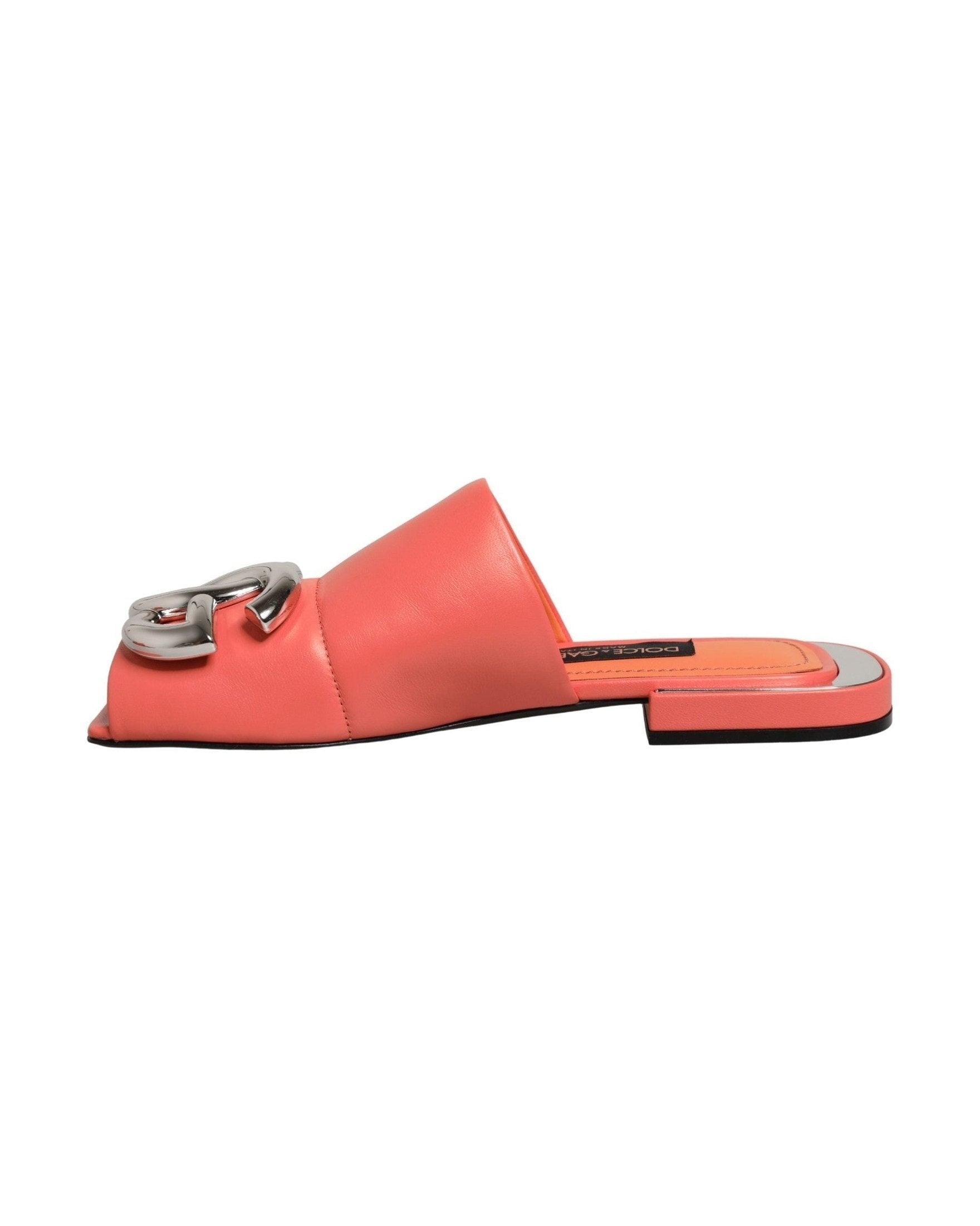 Dolce & Gabbana Orange Leather Dg Logo Flats