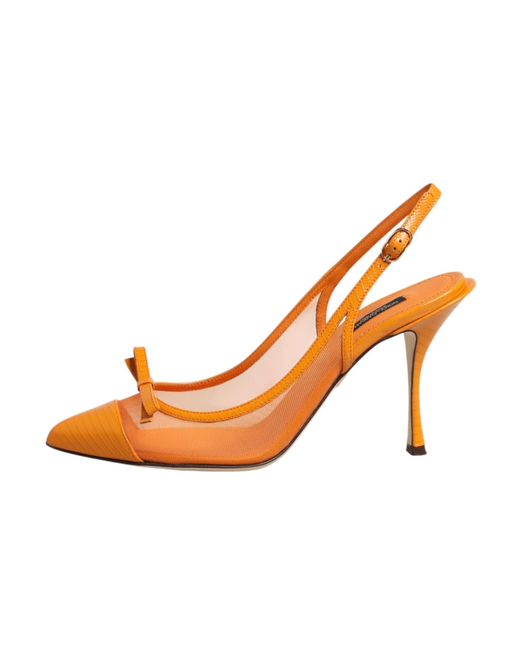 Dolce & Gabbana Orange Leather Mesh Heels Heels