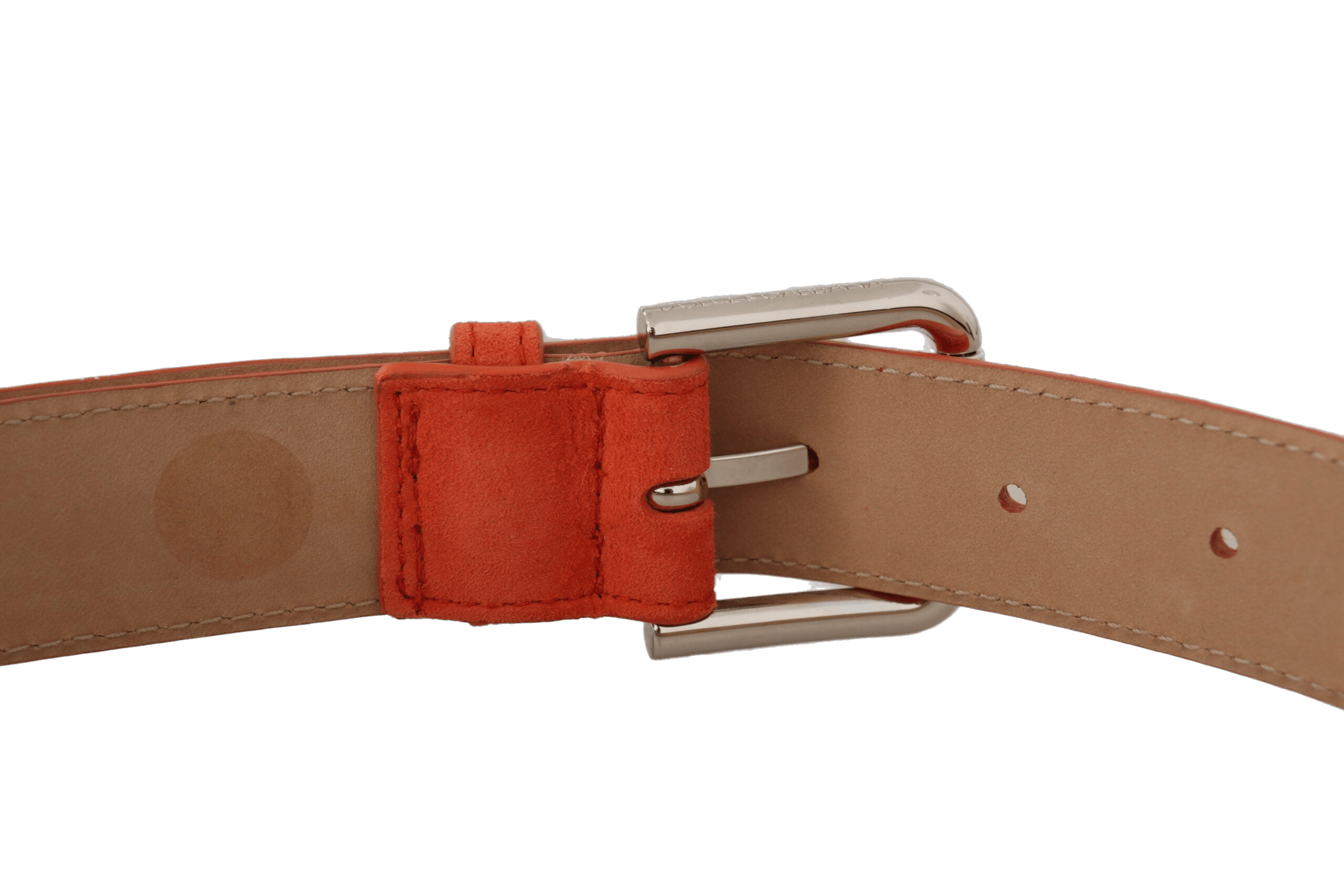 Dolce & Gabbana Orange Leather Suede Silver Logo Metal Buckle Belt Glam Steals