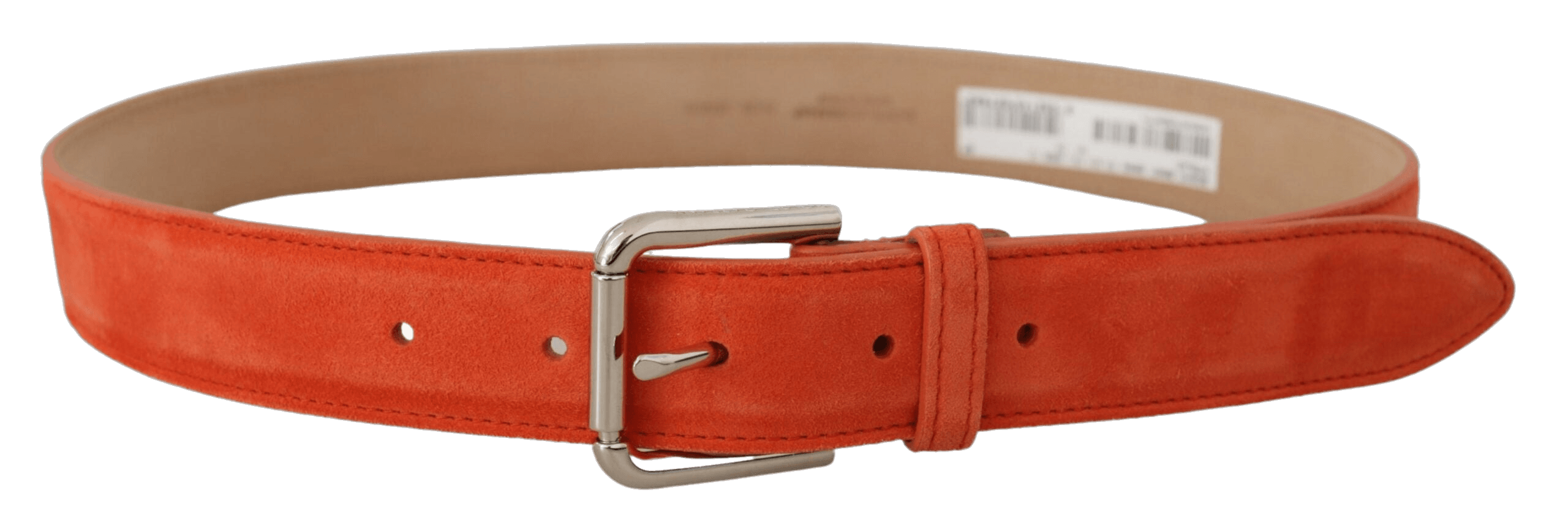 Dolce & Gabbana Orange Leather Suede Silver Logo Metal Buckle Belt Glam Steals