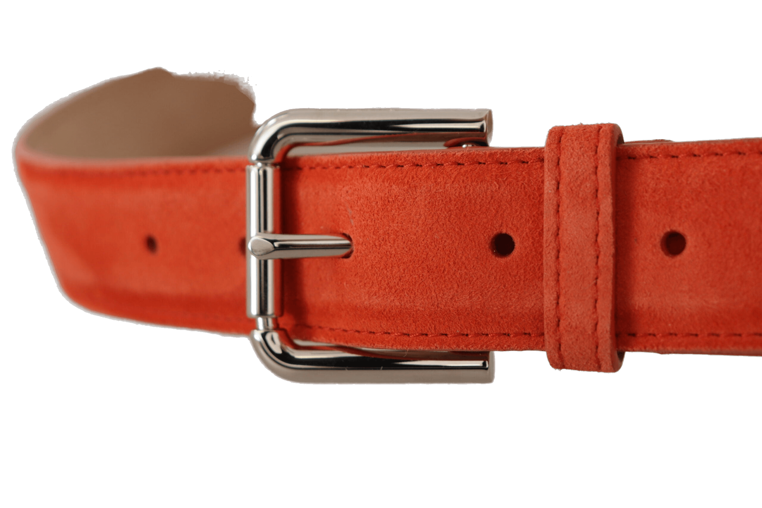 Dolce & Gabbana Orange Leather Suede Silver Logo Metal Buckle Belt Glam Steals