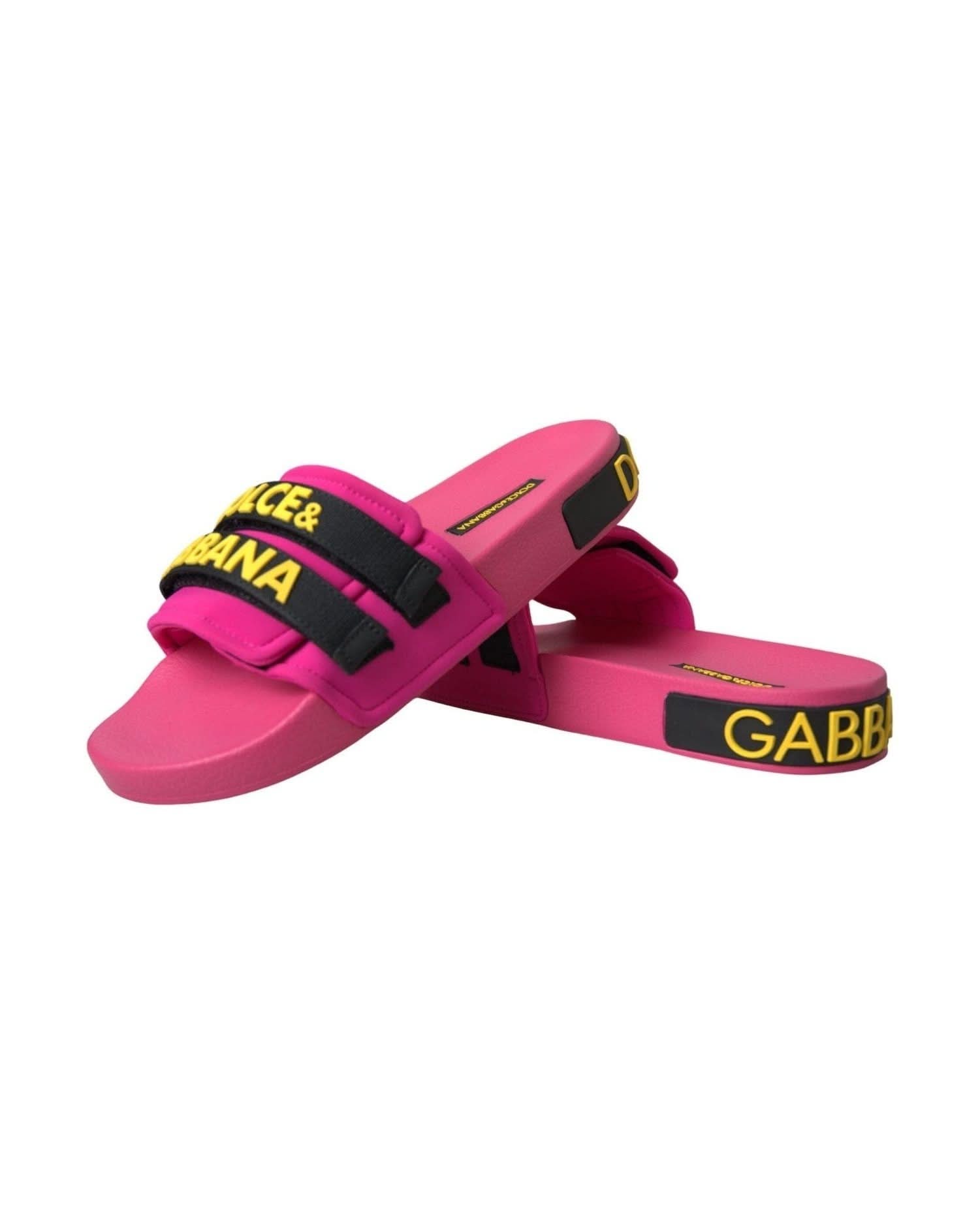 Dolce & Gabbana Pink Logo Beachwear Flats Sandals Shoes Flats