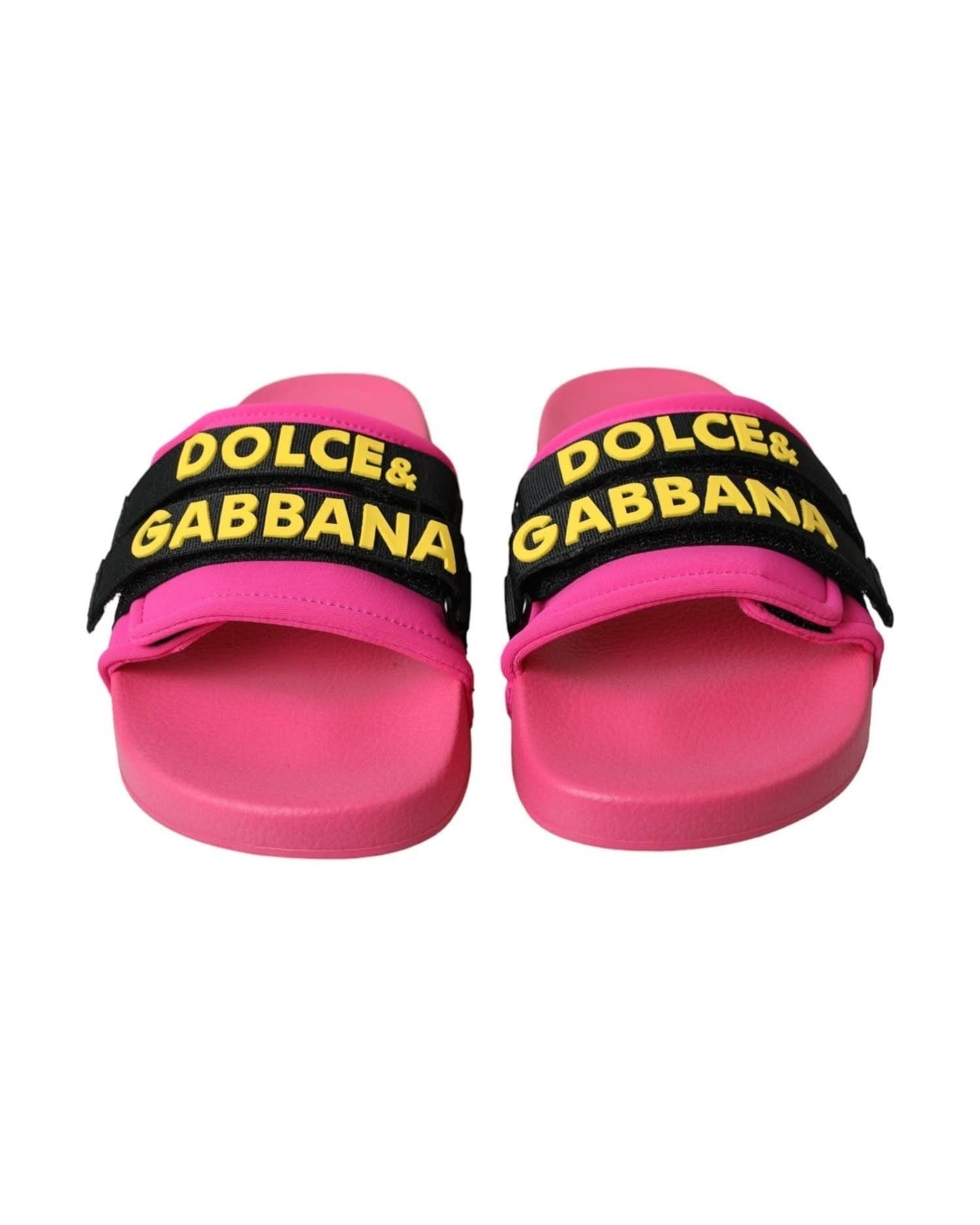 Dolce & Gabbana Pink Logo Beachwear Flats Sandals Shoes Flats
