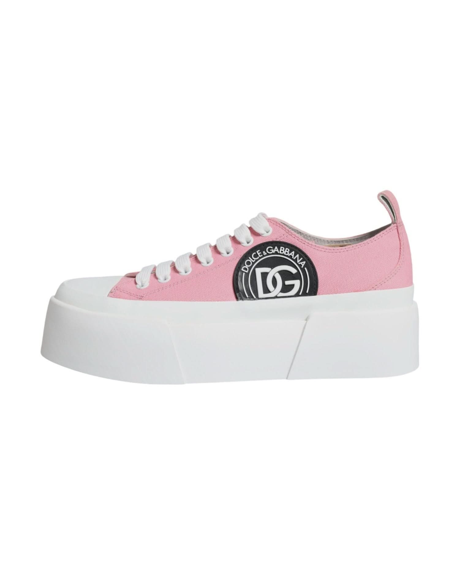 Dolce & Gabbana Pink Canvas Logo Low Top Sneakers Shoes Sneakers
