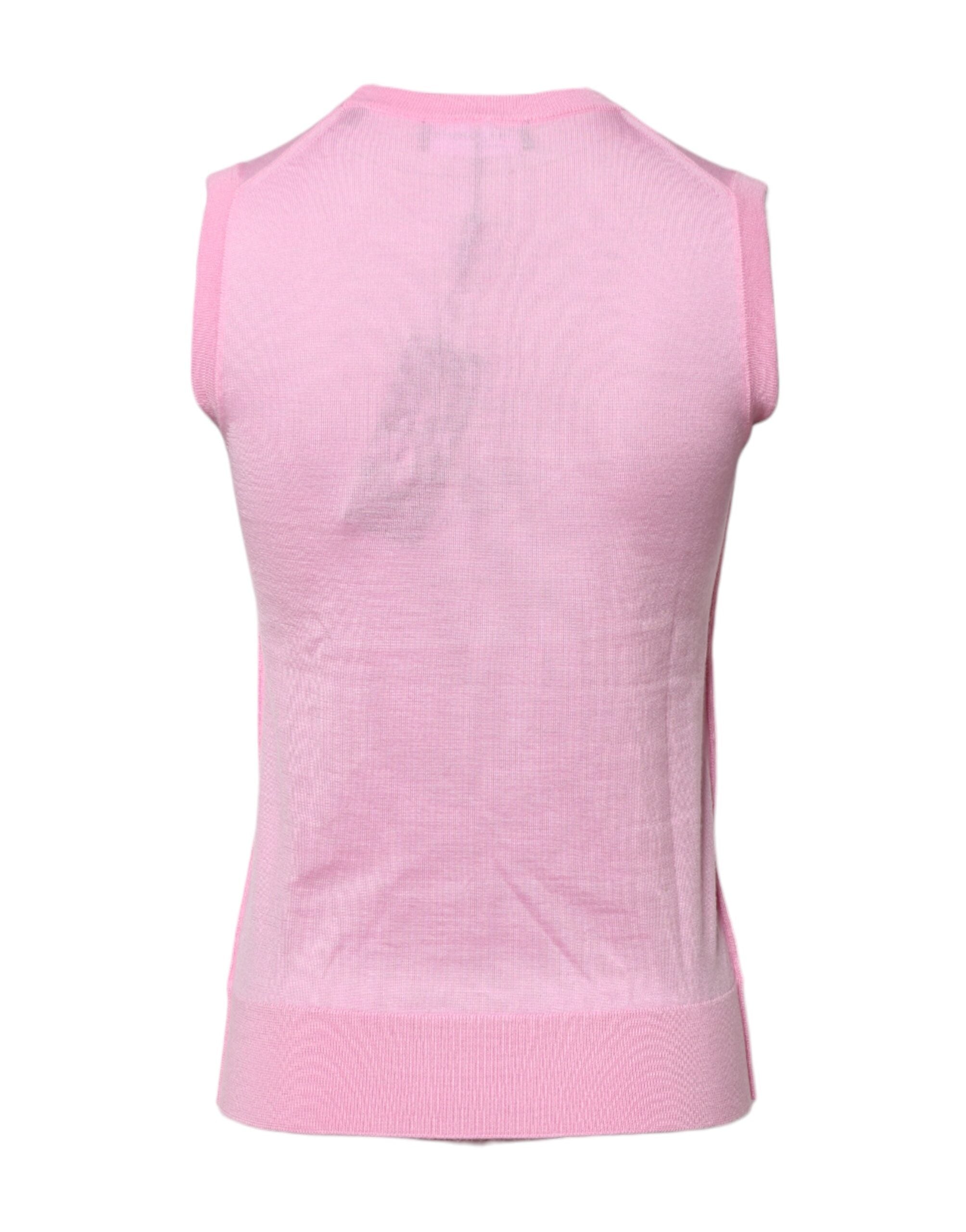 Dolce & Gabbana Pink Cashmere Round Neck Sleeveless Tank Top Glam Steals