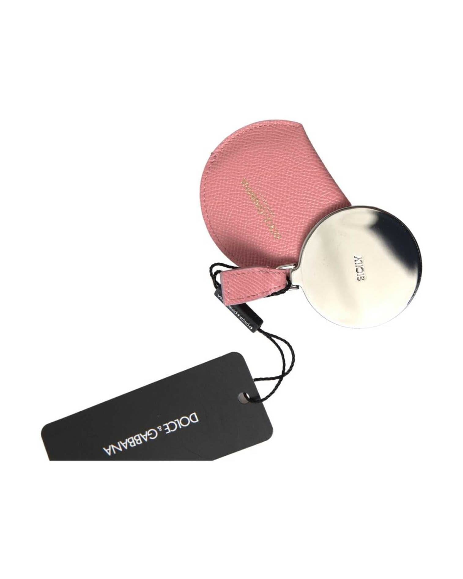 Dolce & Gabbana Pink Chic Leather Hand Mirror Holder Face Mirrors