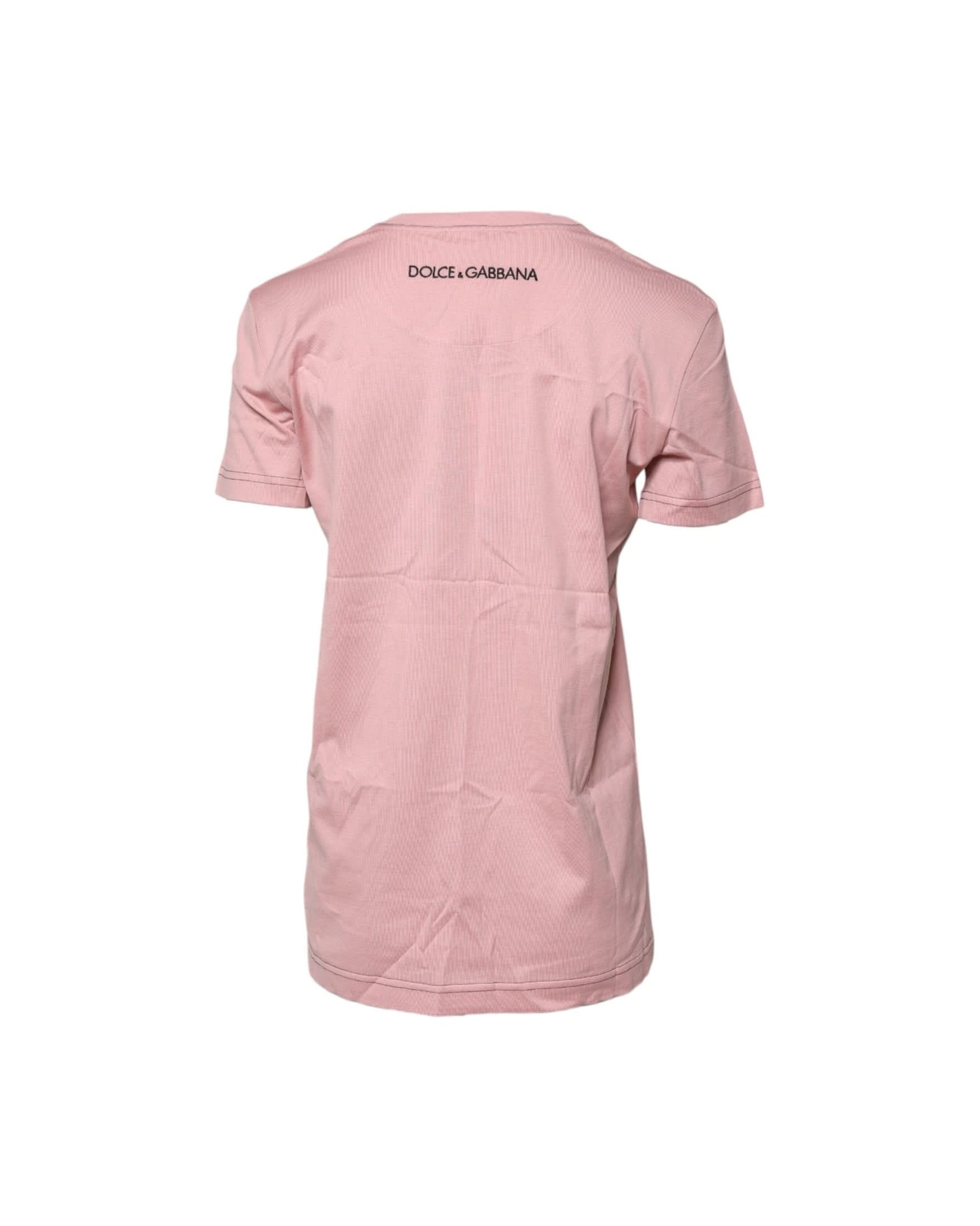 Dolce & Gabbana Pink Cotton Logo Print Crew Neck T-Shirt T-Shirts