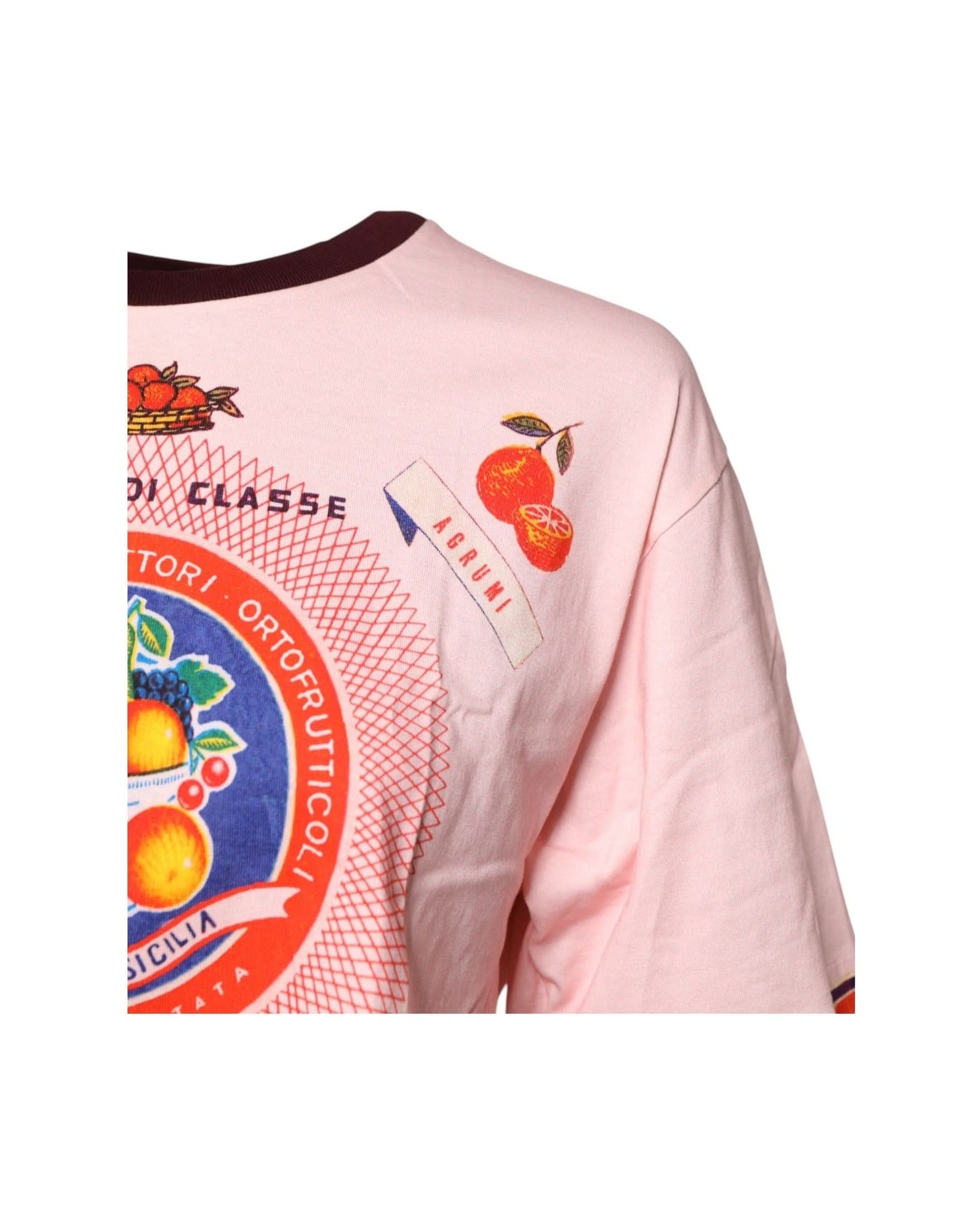 Dolce & Gabbana Pink Cotton Print Short Sleeves Cropped Top Crop Tops