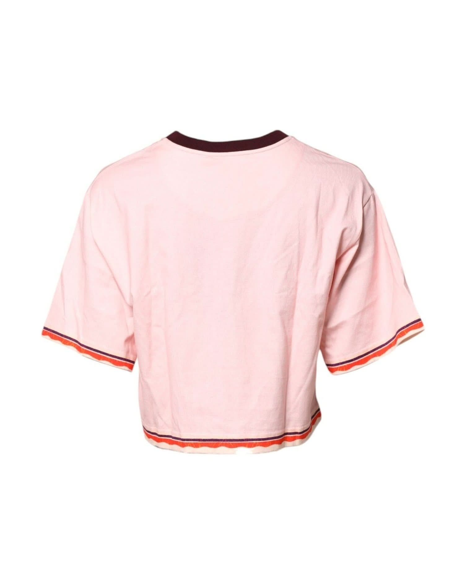 Dolce & Gabbana Pink Cotton Print Short Sleeves Cropped Top Crop Tops