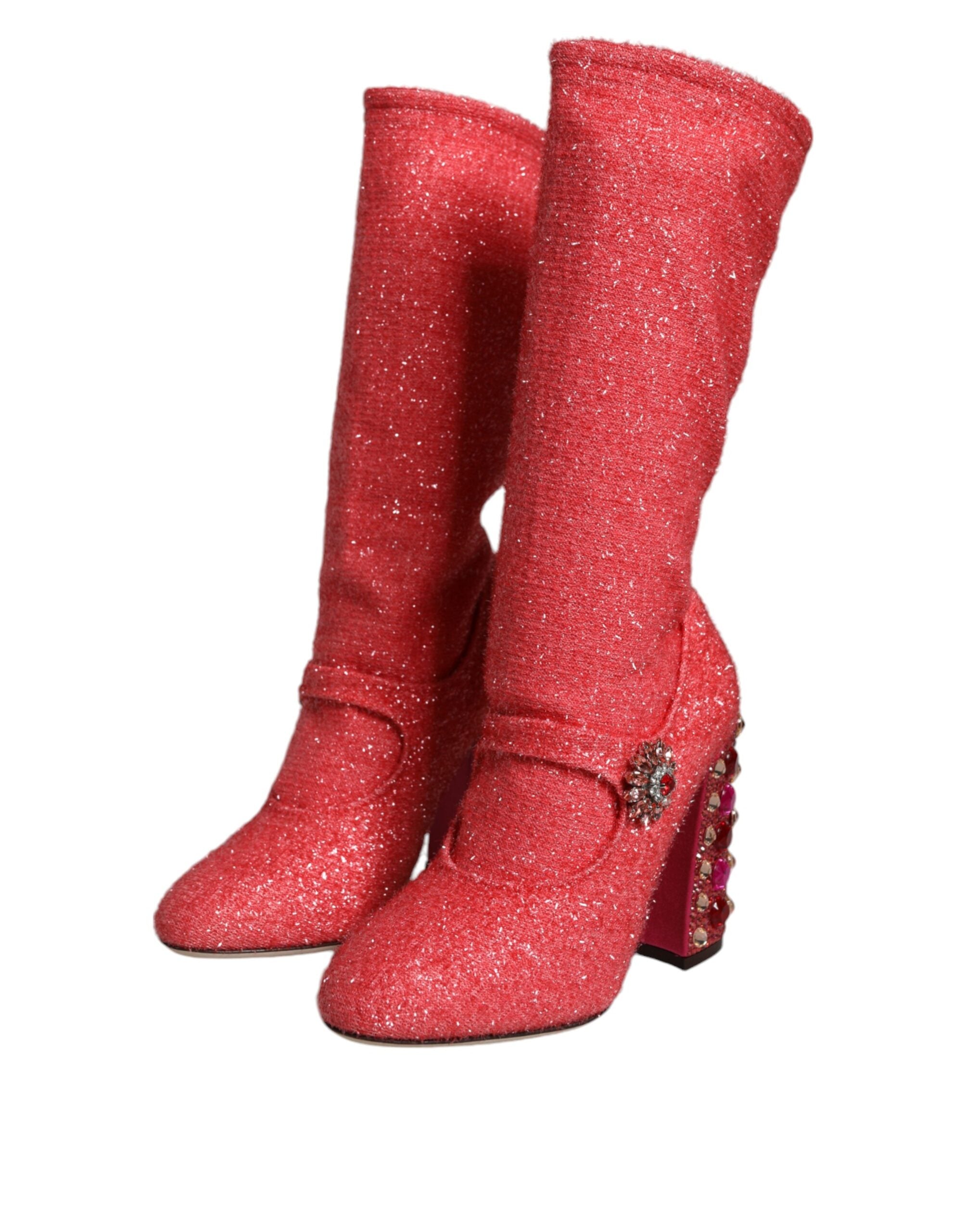 Dolce & Gabbana Pink Crystal Lurex Fantasy High Boots Shoes Glam Steals