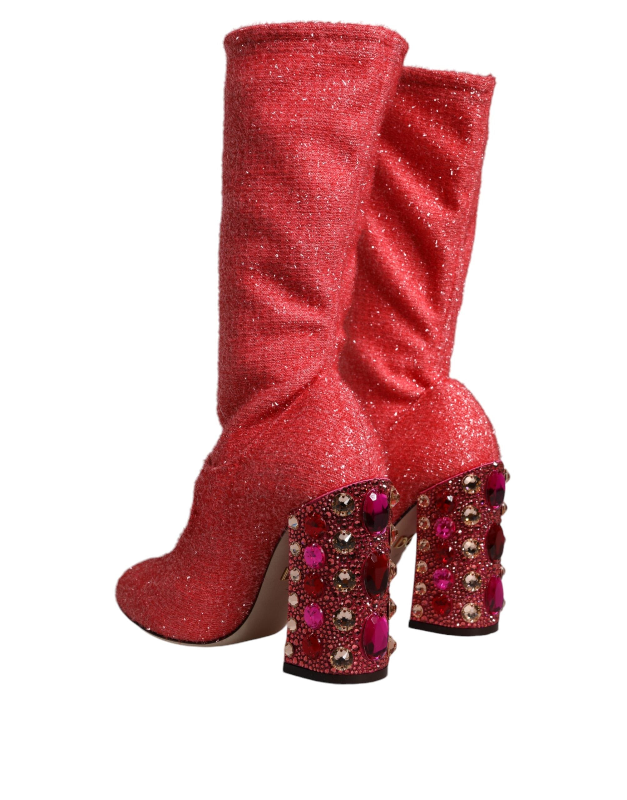 Dolce & Gabbana Pink Crystal Lurex Fantasy High Boots Shoes Glam Steals