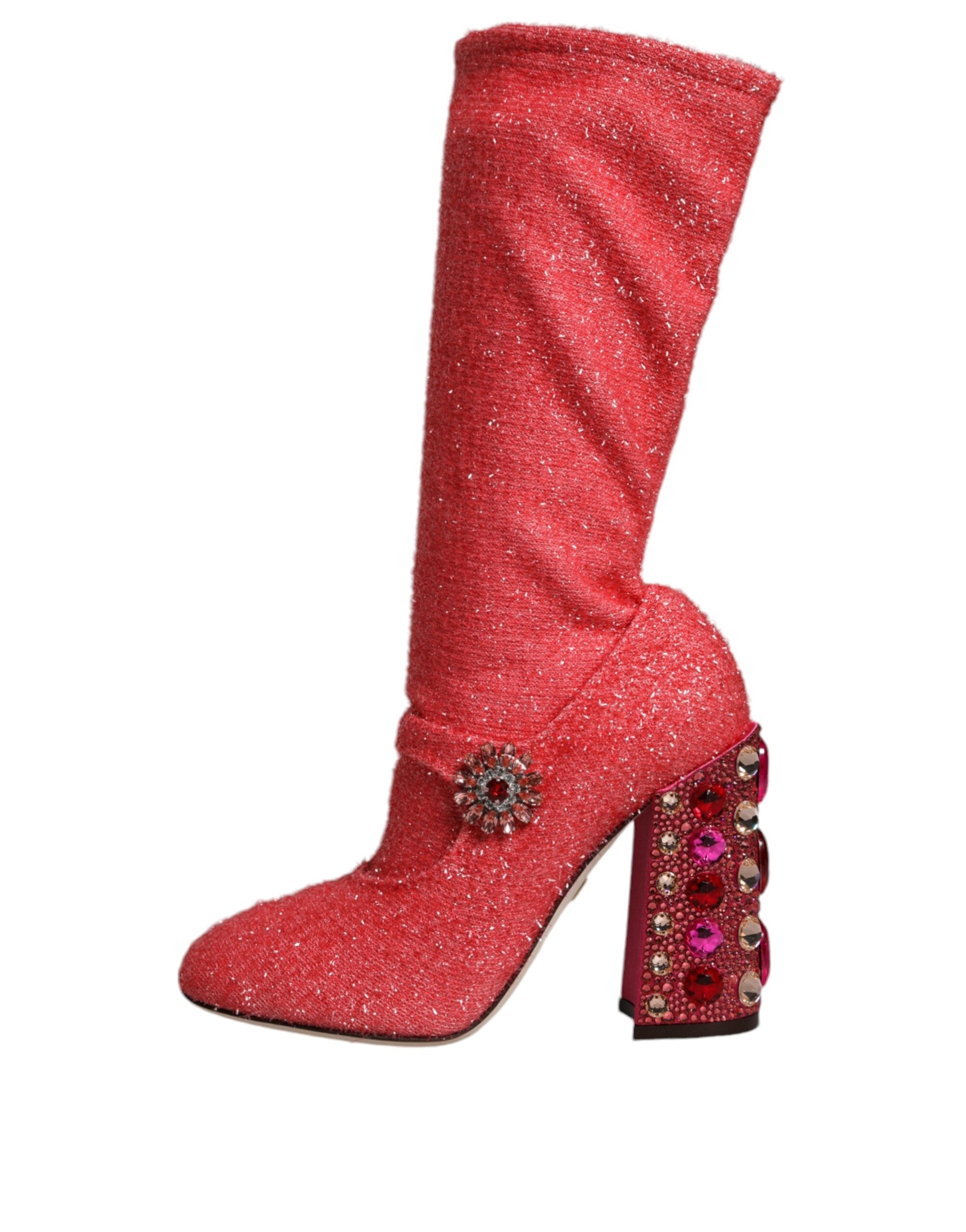 Dolce & Gabbana Pink Crystal Lurex Fantasy High Boots Shoes Glam Steals