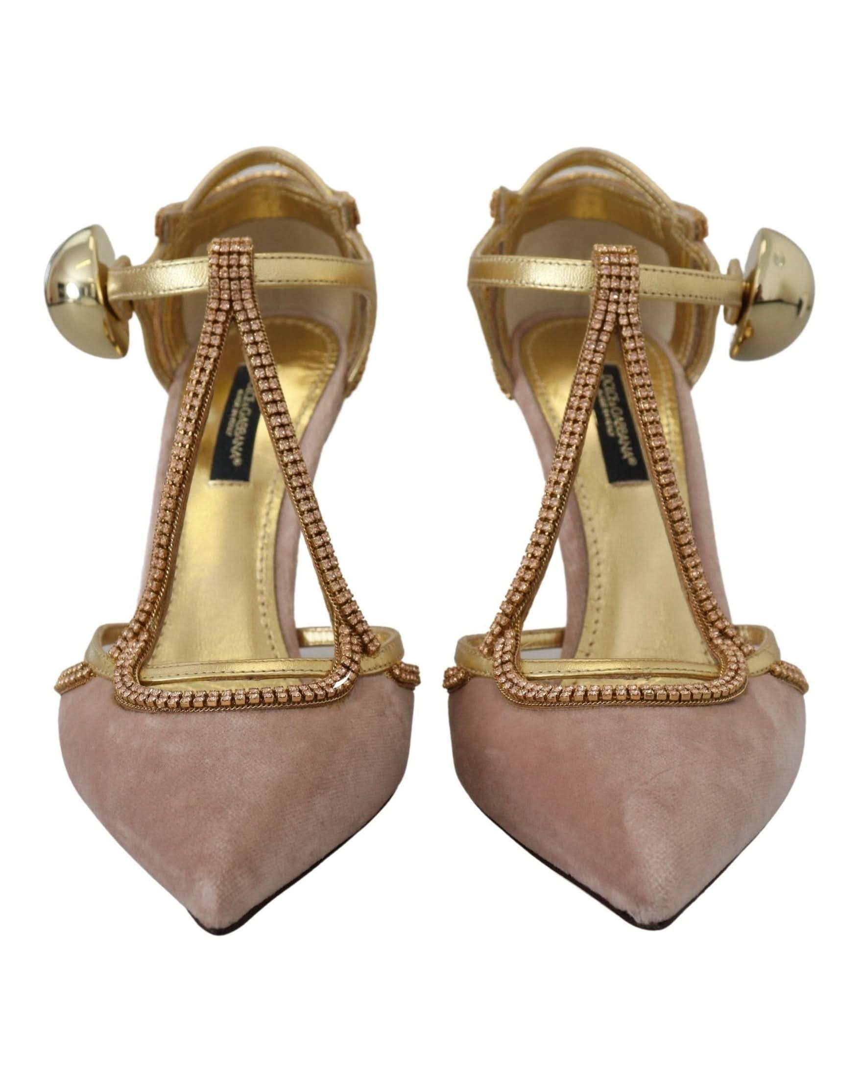 Dolce & Gabbana Pink Crystal T Strap Heels Heels