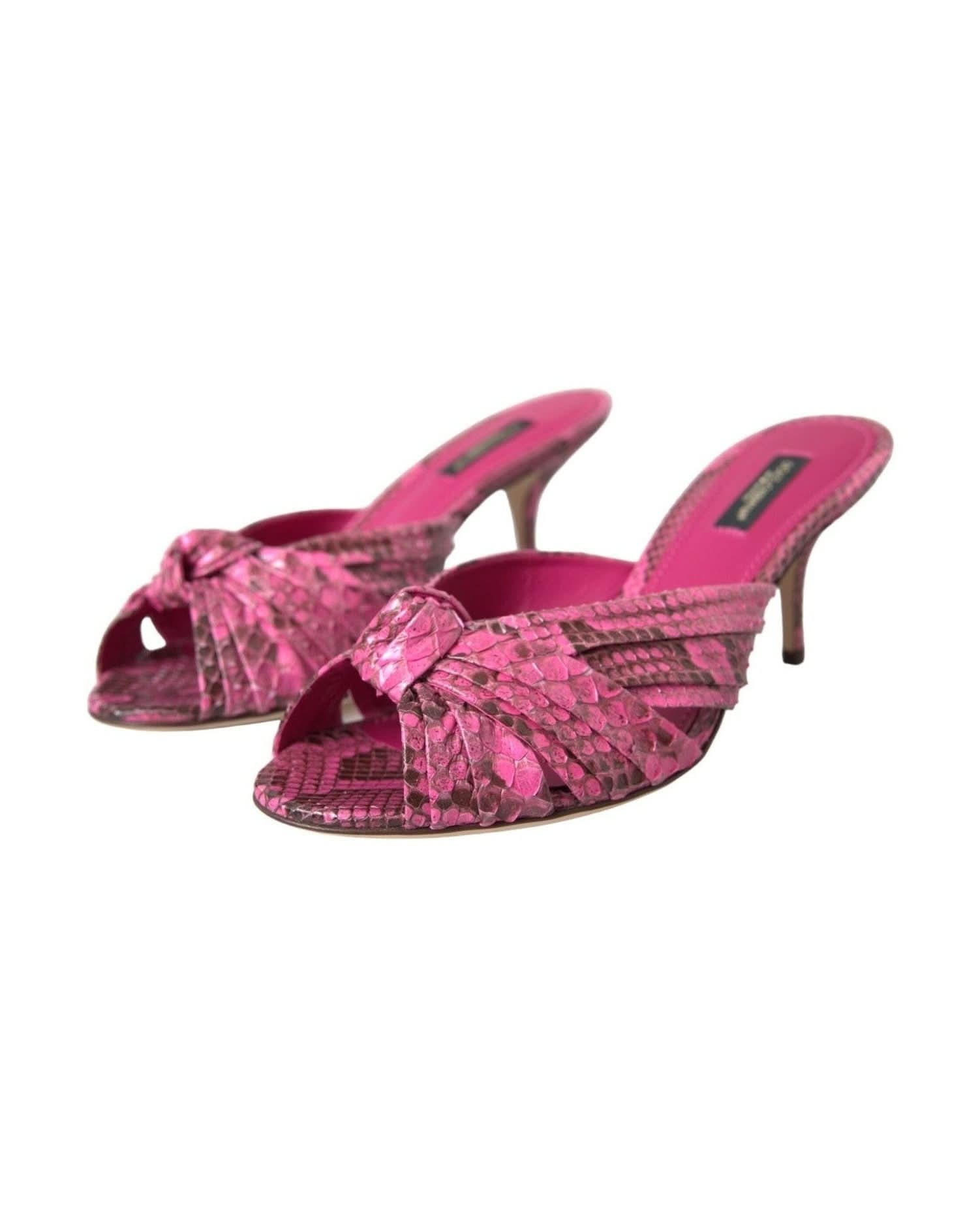 Dolce & Gabbana Pink Exotic Leather Kitten Heels Slides Shoes Heels