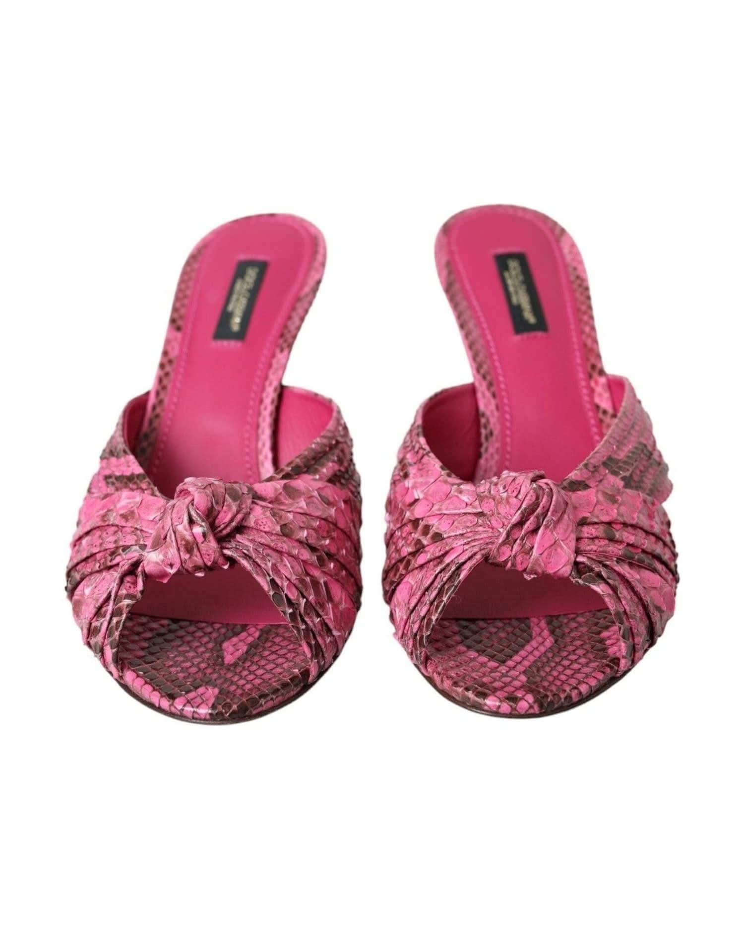 Dolce & Gabbana Pink Exotic Leather Kitten Heels Slides Shoes Heels