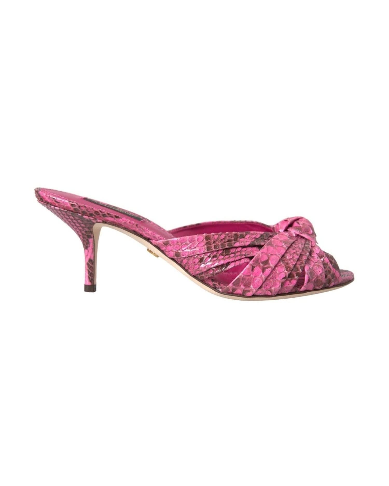 Dolce & Gabbana Pink Exotic Leather Kitten Heels Slides Shoes Heels
