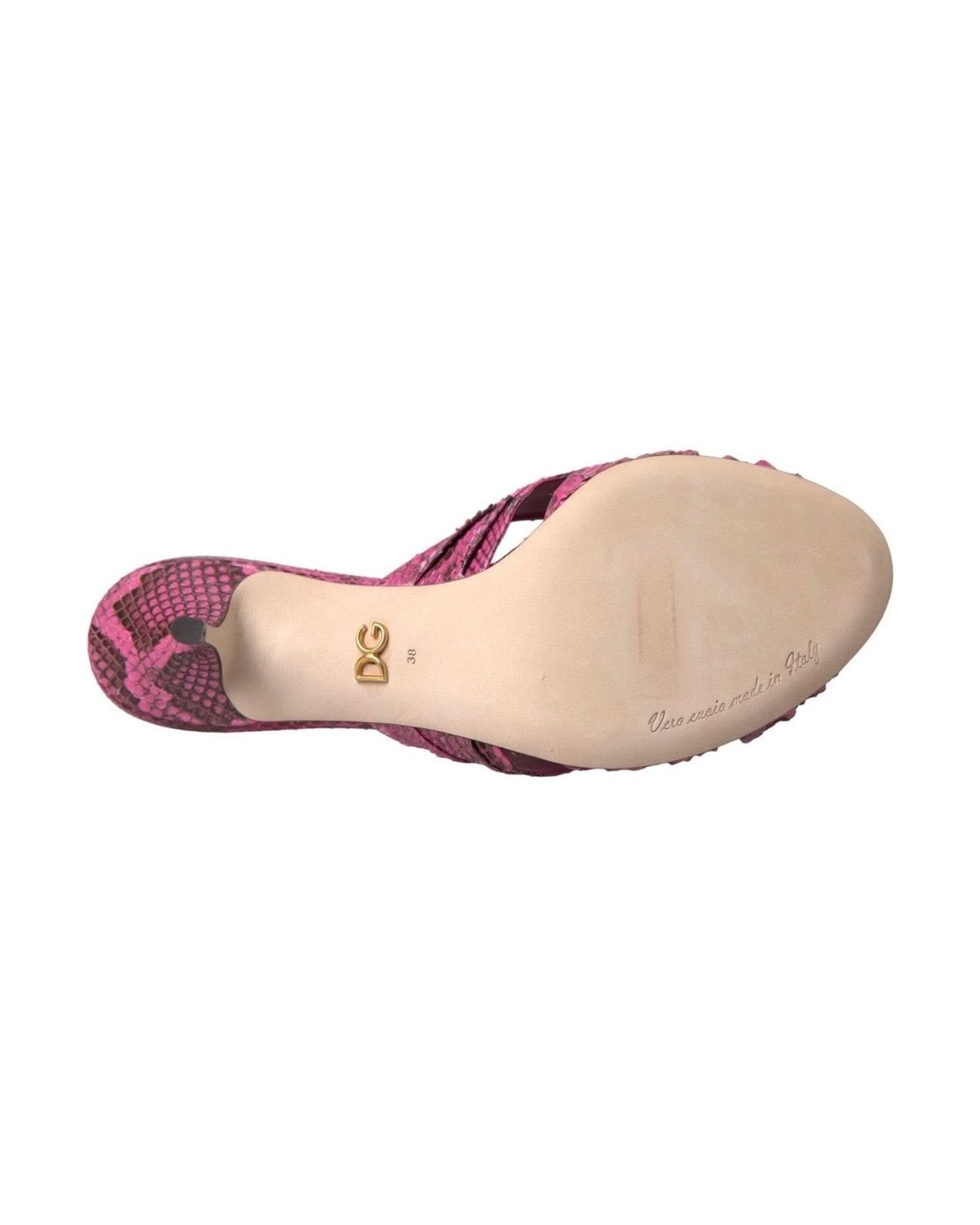 Dolce & Gabbana Pink Exotic Leather Kitten Heels Slides Shoes Heels