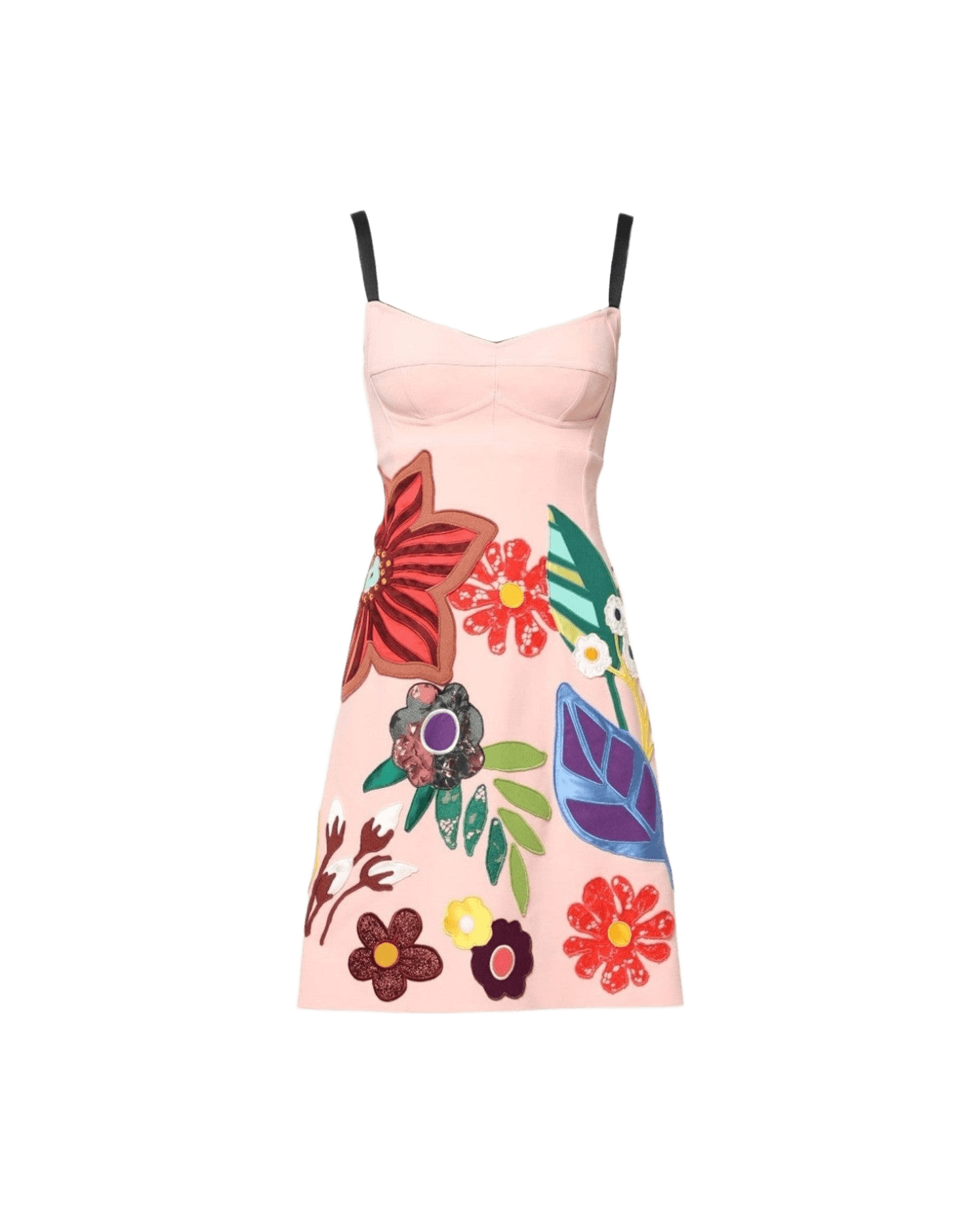 Dolce & Gabbana Pink Floral Print Spaghetti Strap Mini Dress Dresses