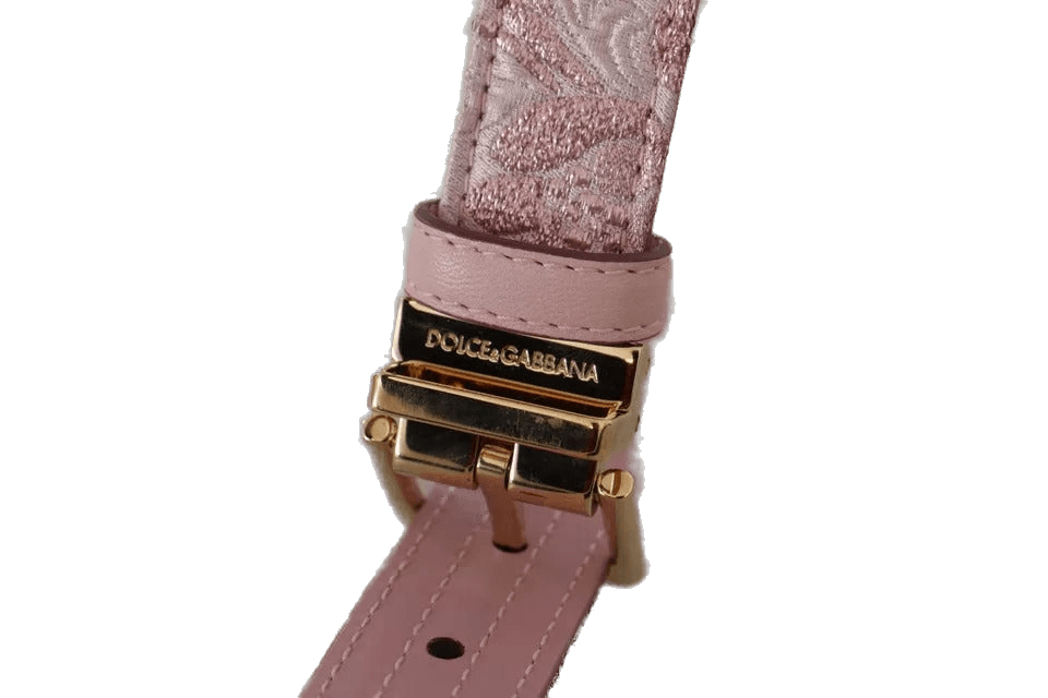 Dolce & Gabbana Pink Jaquard Embroidered Gold Tone Metal Buckle Belt Glam Steals