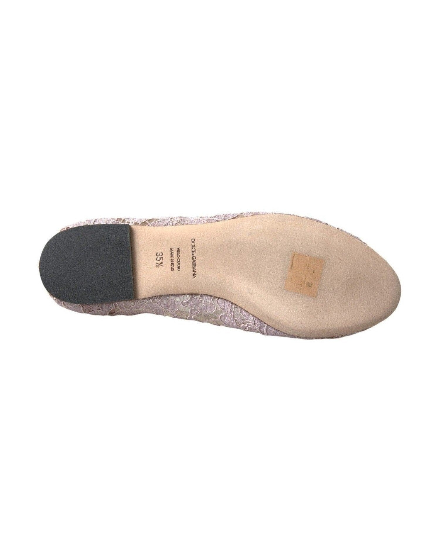 Dolce & Gabbana Pink Lace Crystal Ballet Flats Loafers Shoes Flats