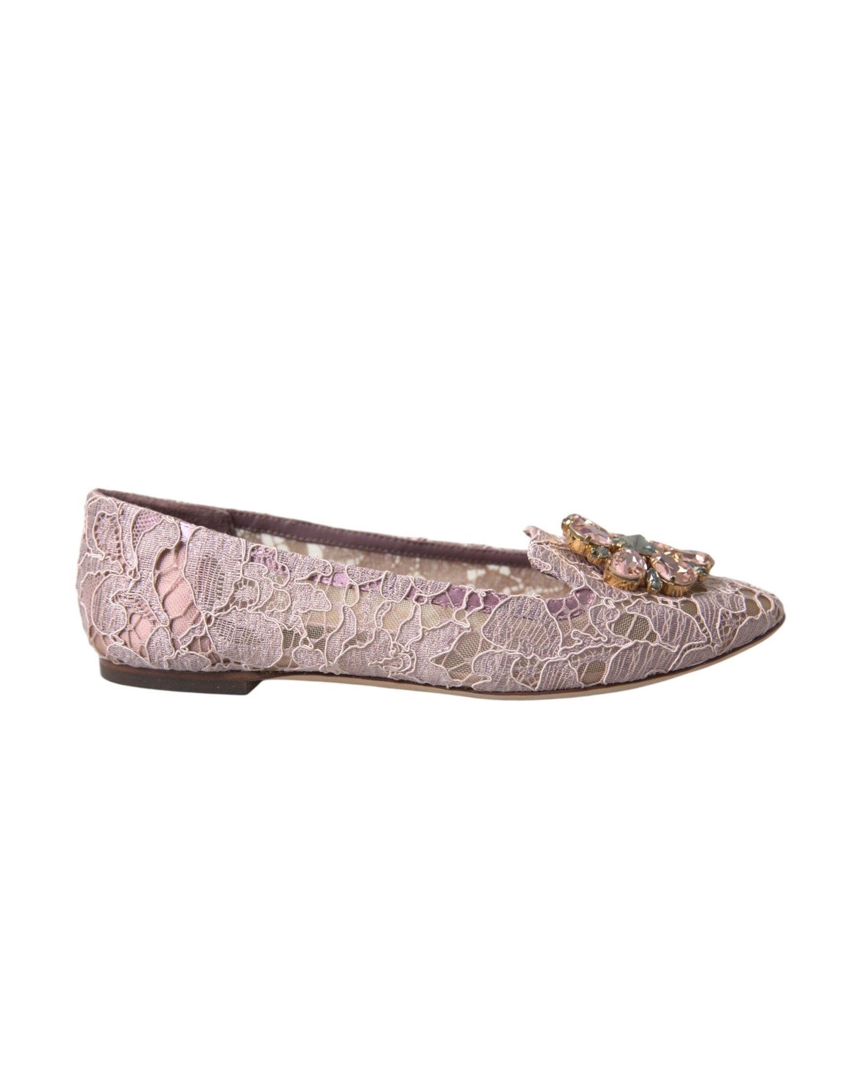 Dolce & Gabbana Pink Lace Crystal Ballet Flats Loafers Shoes Glam Steals