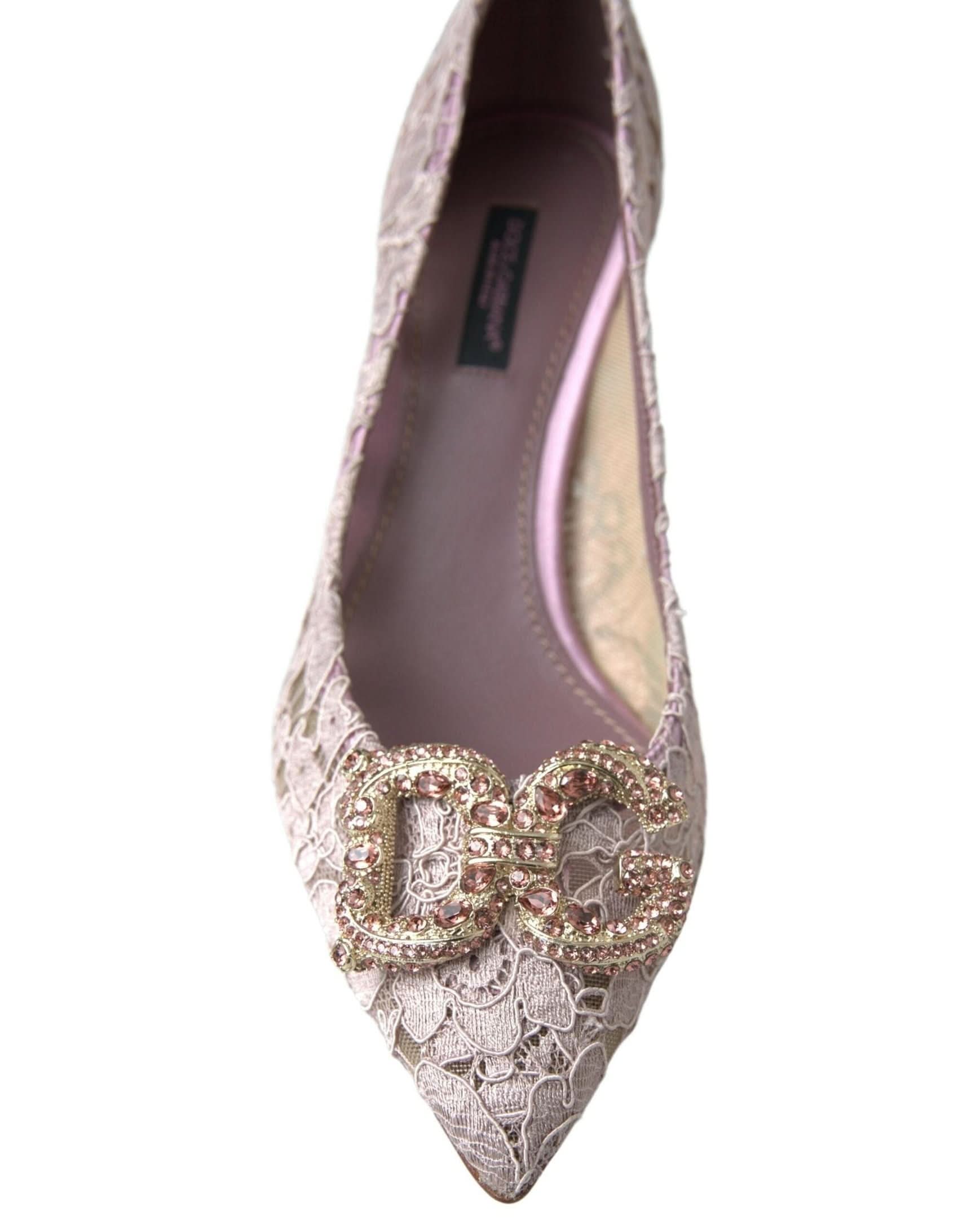 Dolce & Gabbana Pink Lace Floral Dg Crystal Pumps Shoes Heels