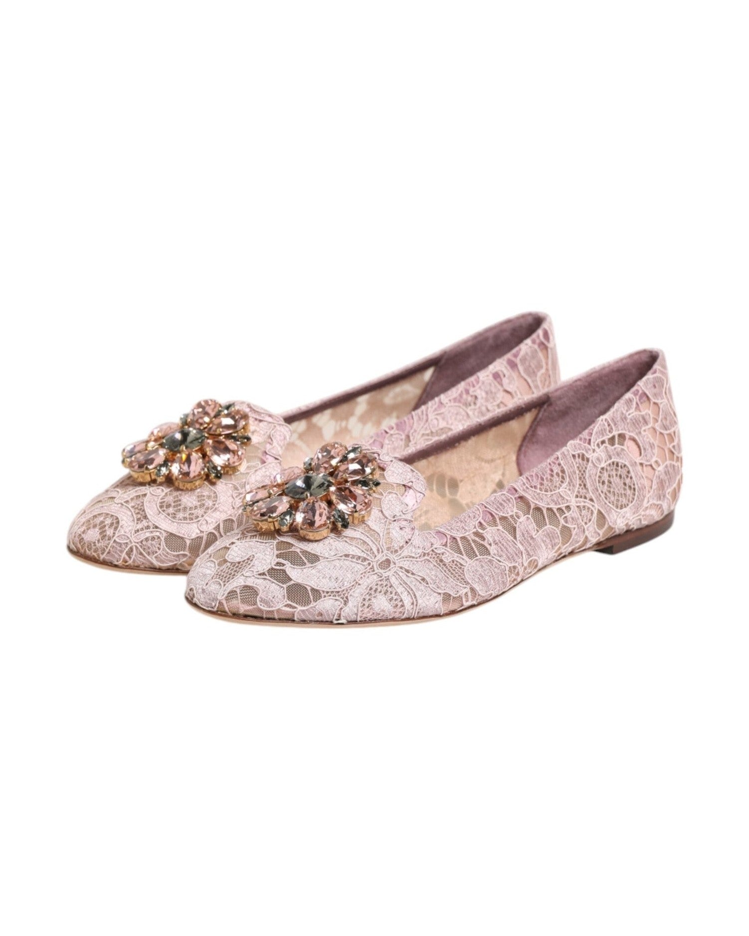 Dolce & Gabbana Pink Lace Taormina Crystals Flats Shoes Glam Steals