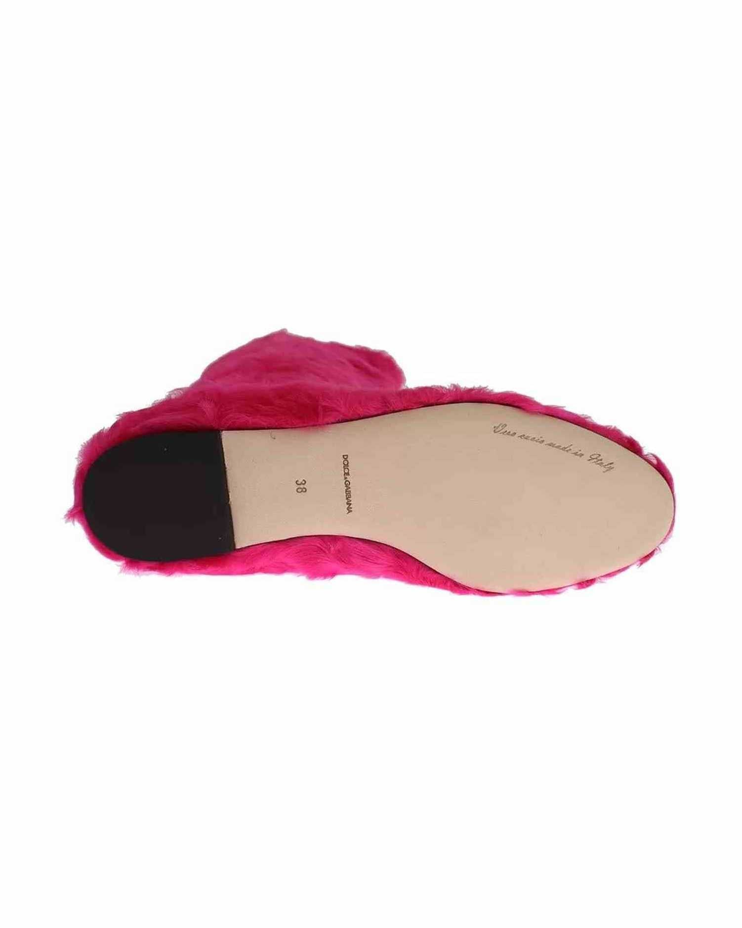 Dolce & Gabbana Pink Lamb Fur Leather Flat Boots Shoes Boots