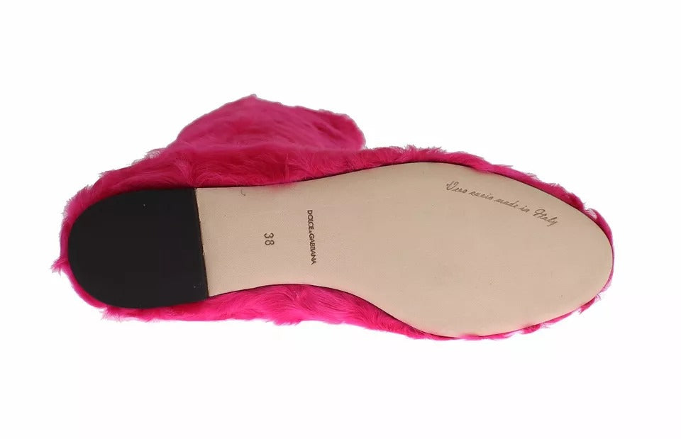 Dolce & Gabbana Pink Lamb Fur Leather Flat Boots Shoes Glam Steals