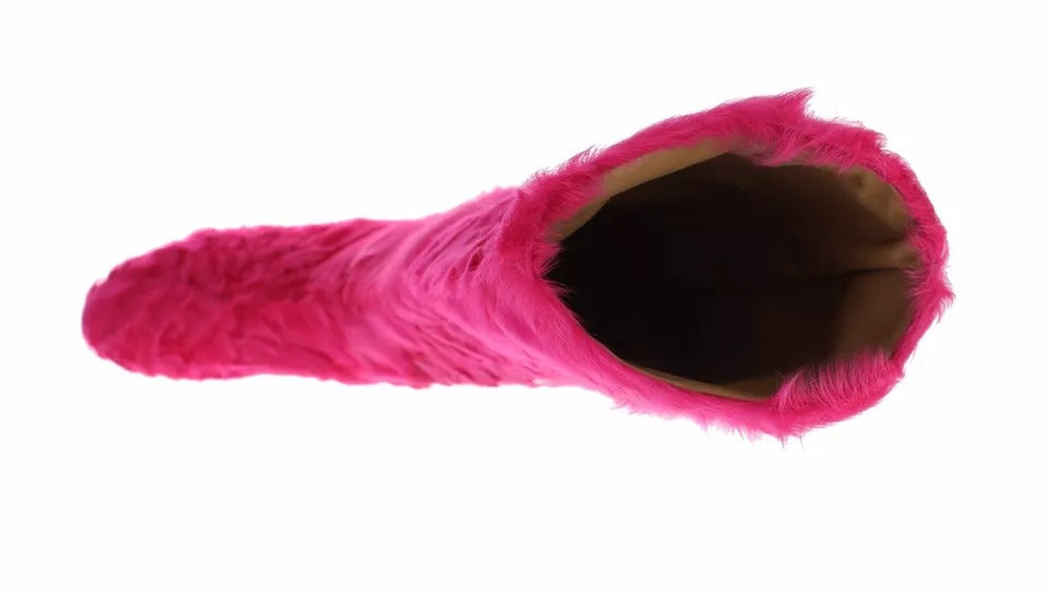 Dolce & Gabbana Pink Lamb Fur Leather Flat Boots Shoes Glam Steals